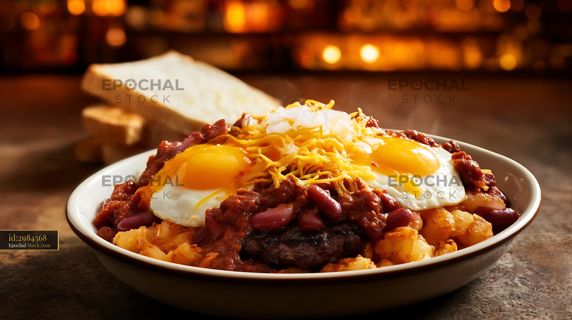 St. Louis Slinger: Fried Eggs, Chili & Hash Browns - stock photo