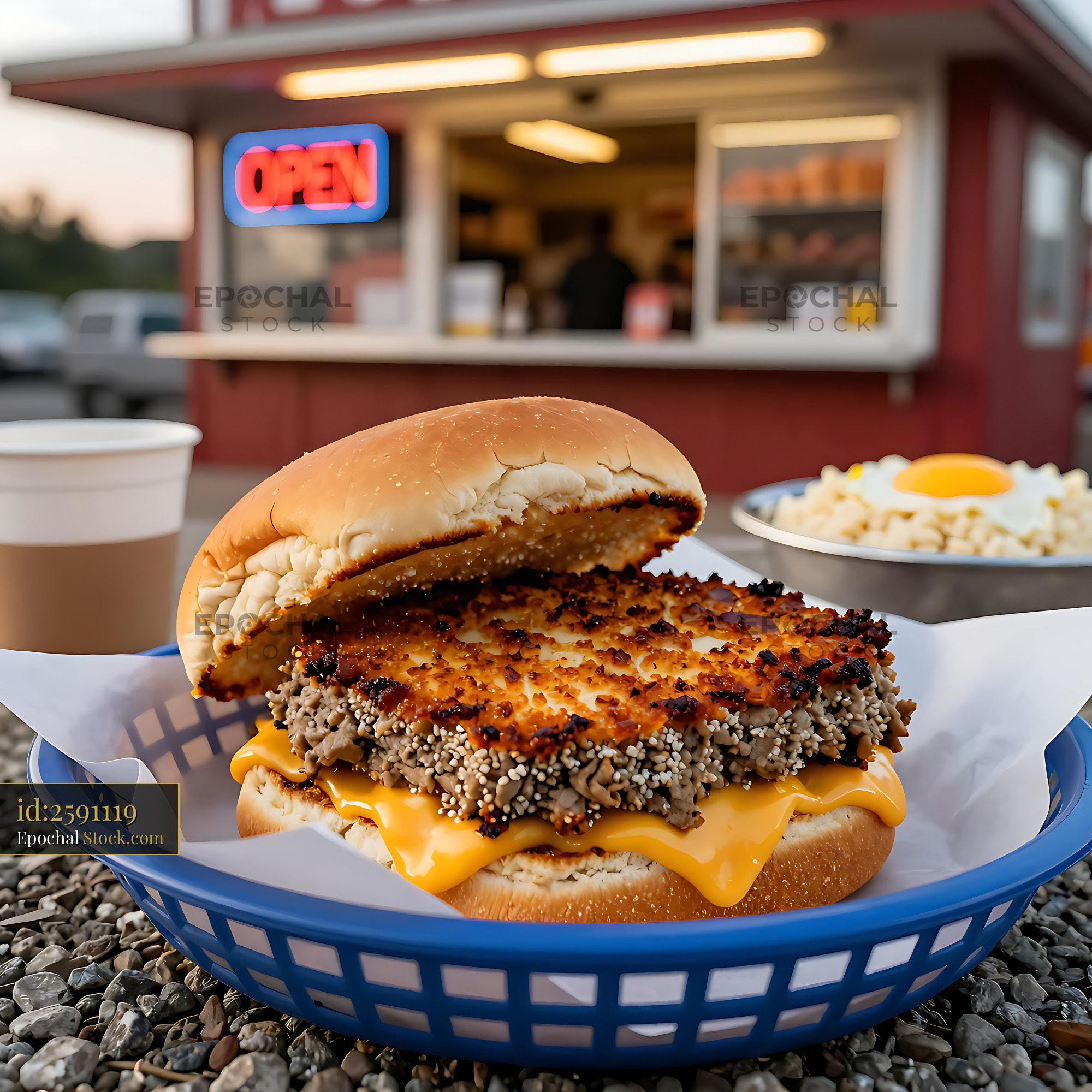 Crispy Livermush Sandwich at Drive-In - stock photo