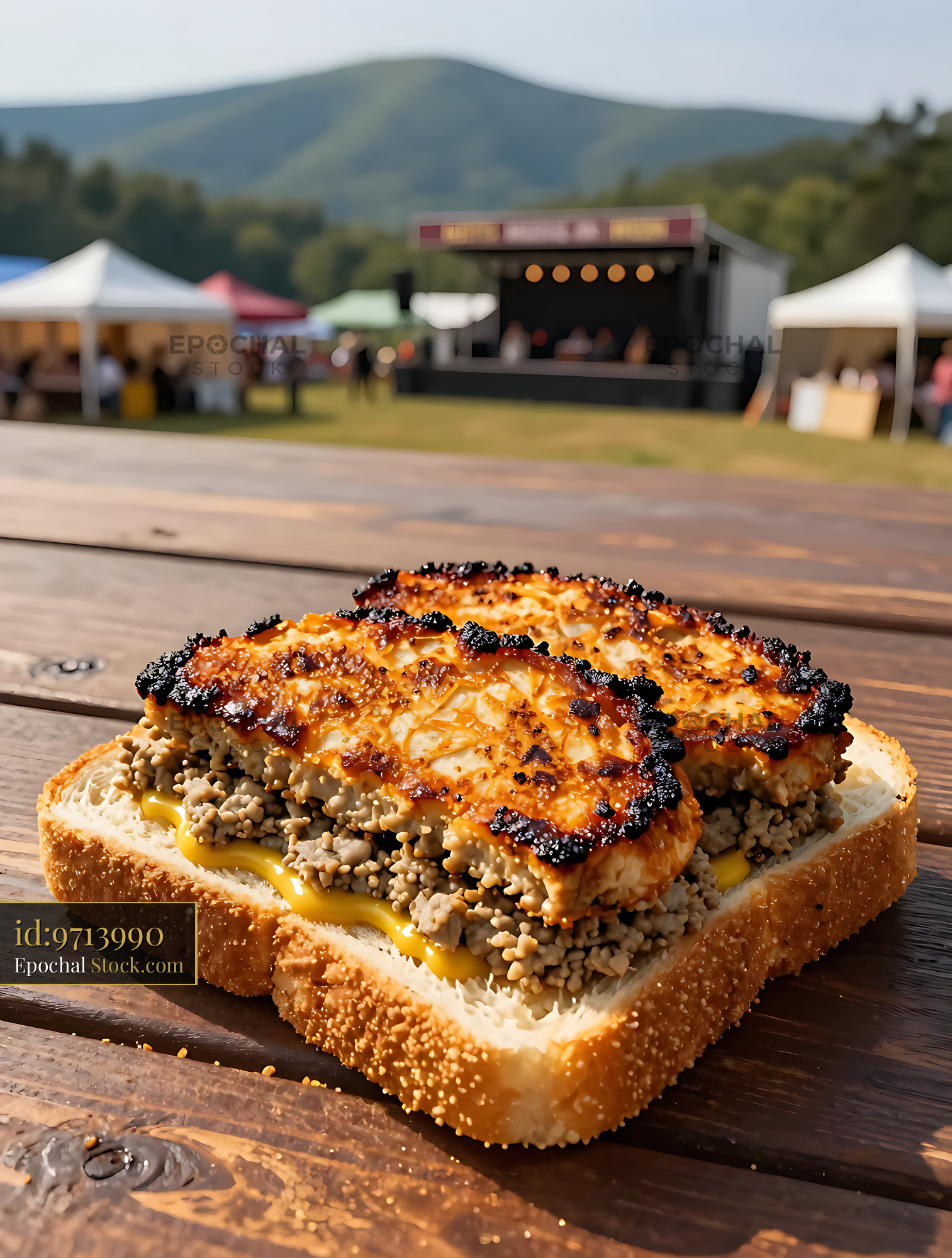 Livermush Sandwich at Outdoor Music Festival - stock photo