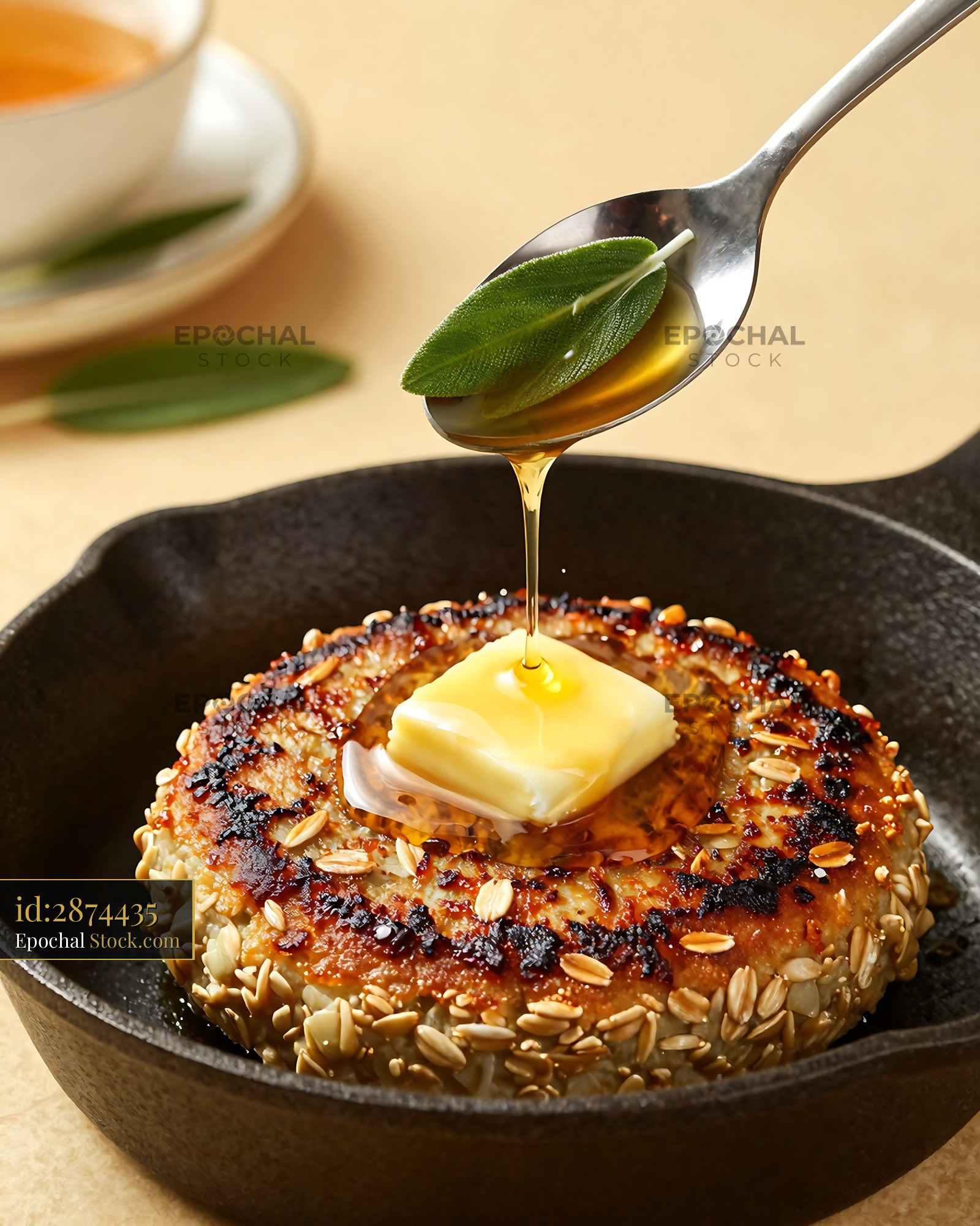 Goetta Sausage Patty with Herb Oil Drizzle - stock photo