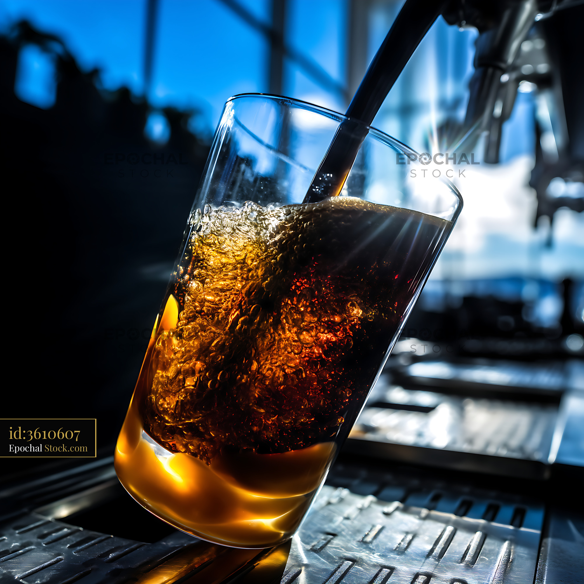 Nitro Caramel Coffee Pouring Into Glass - stock photo