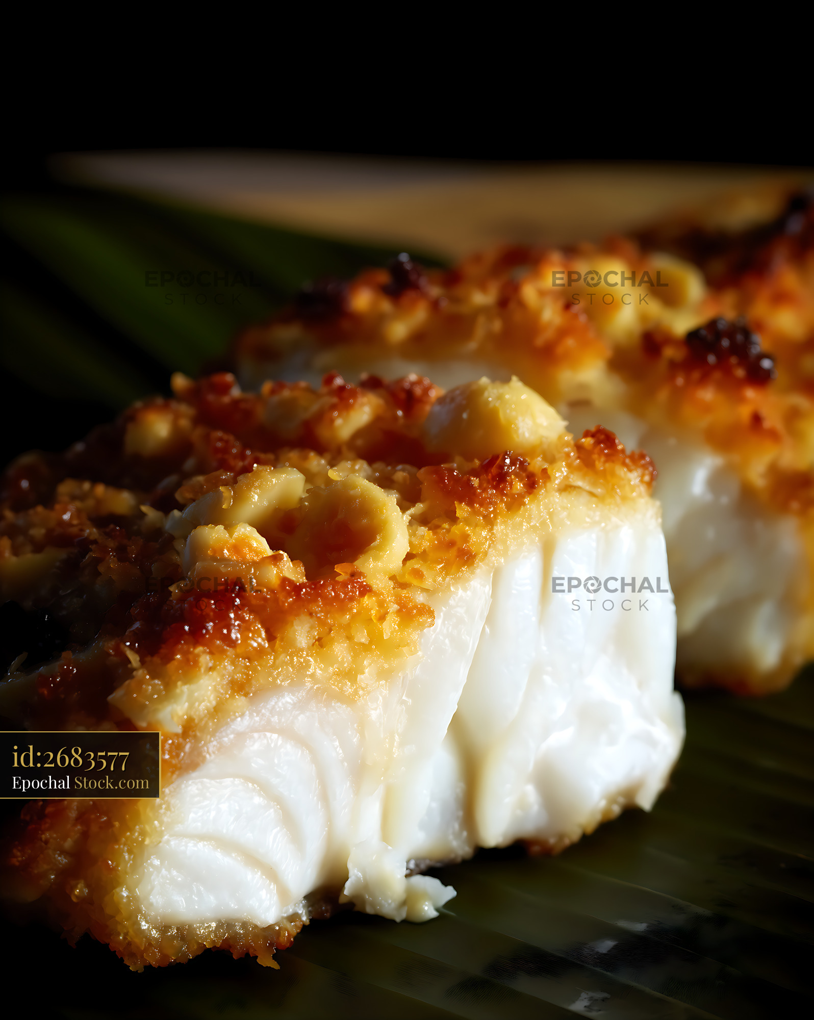 Crispy Topped White Fish Fillets, Plated - stock photo