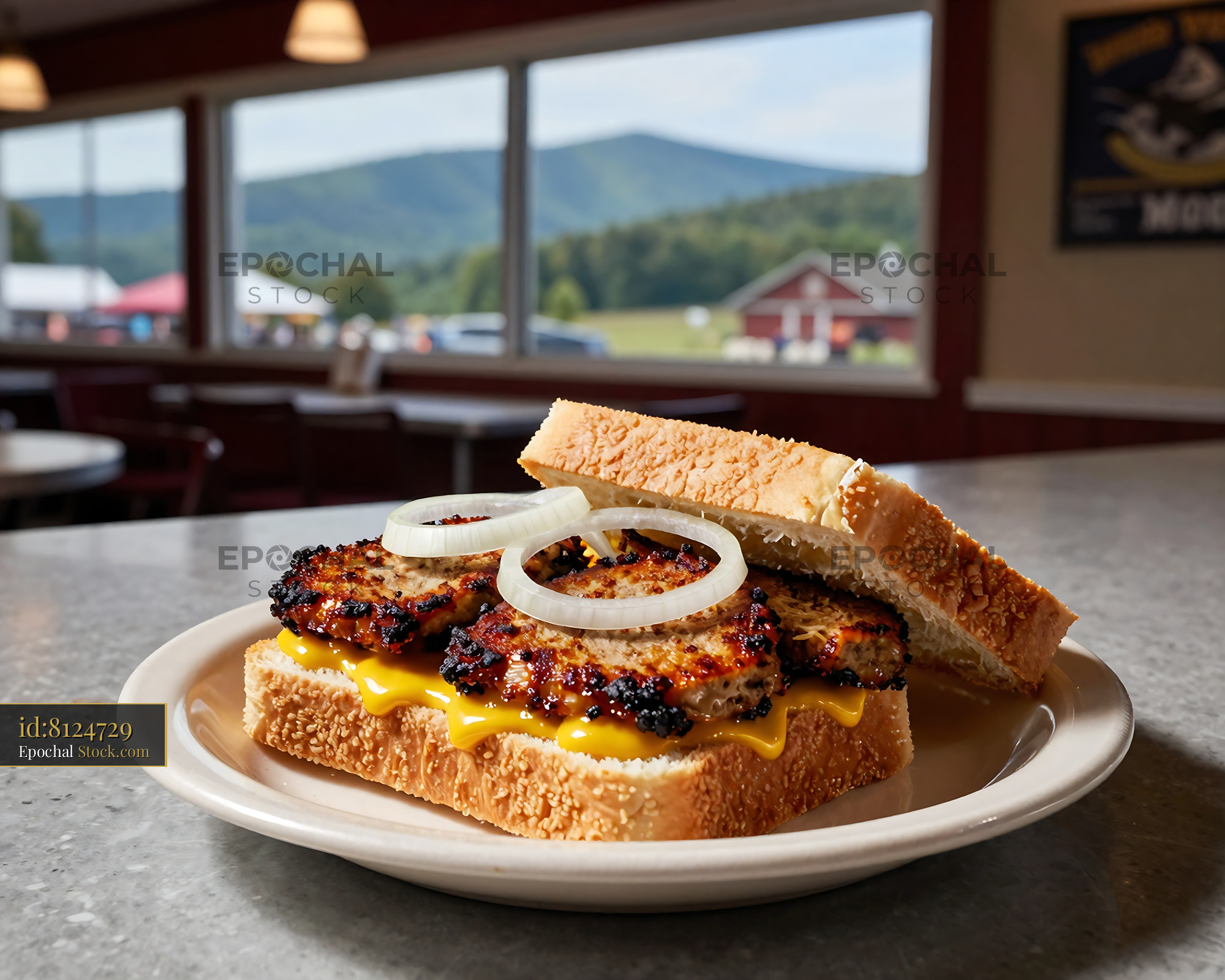 Livermush Sandwich with Melted Cheese & Onions - stock photo