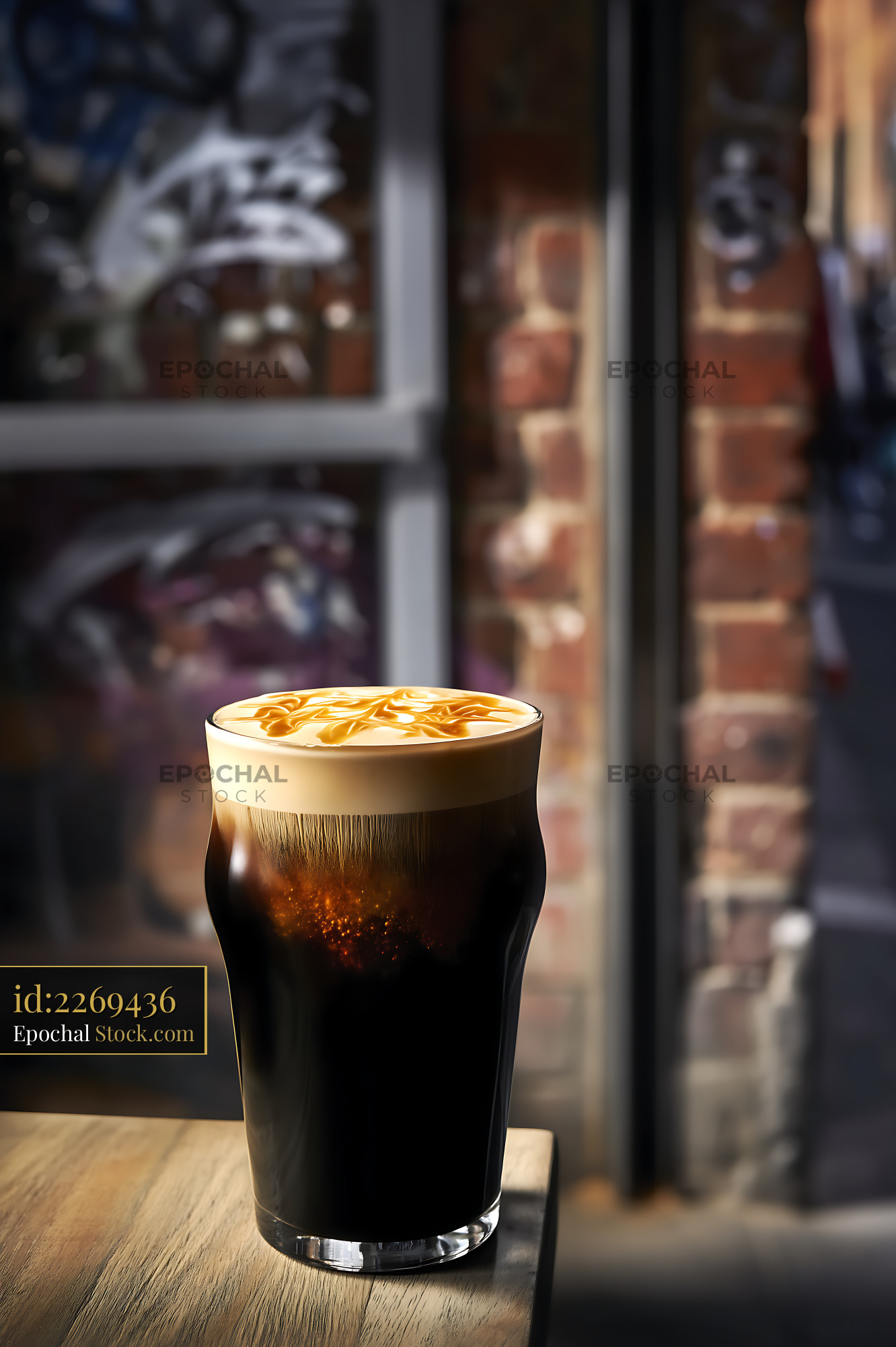 Nitro Caramel Coffee with Latte Art - stock photo