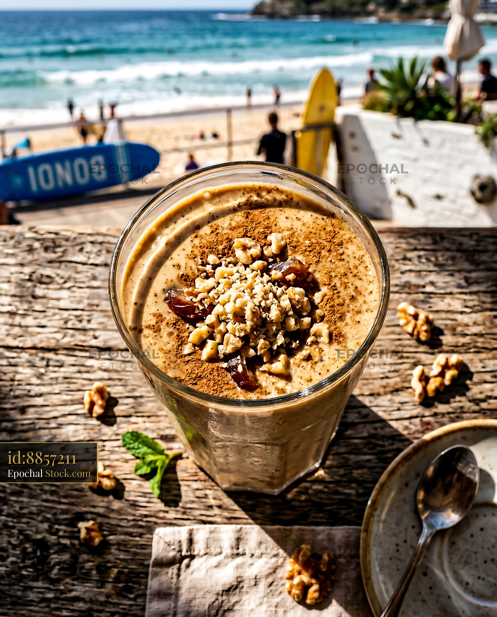 Creamy Tahini Date Shake with Ocean View - stock photo