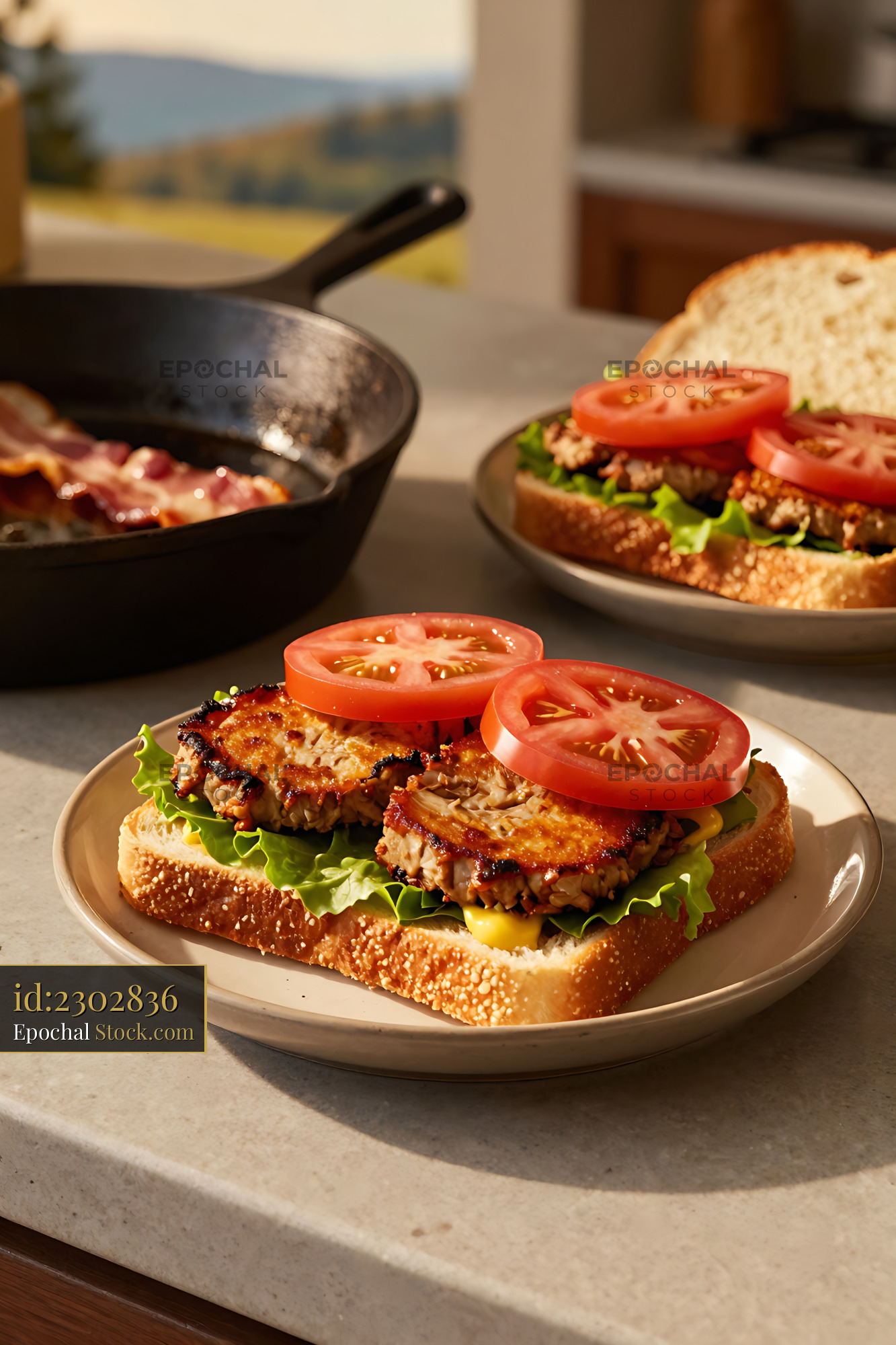 Crispy Livermush Sandwich Served on Sesame Seed Bread - stock photo