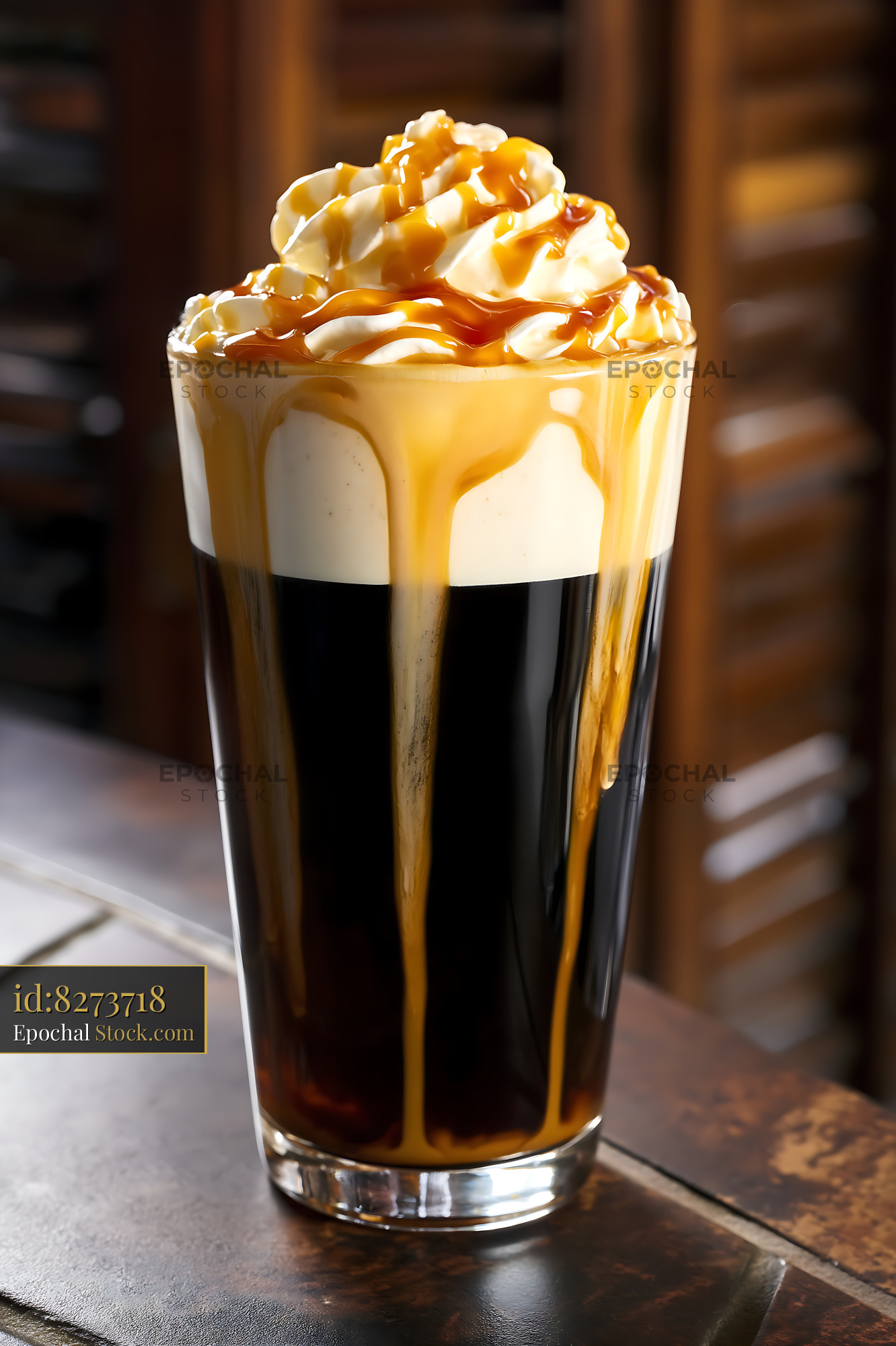 Nitro Caramel Coffee with Whipped Cream Top - stock photo