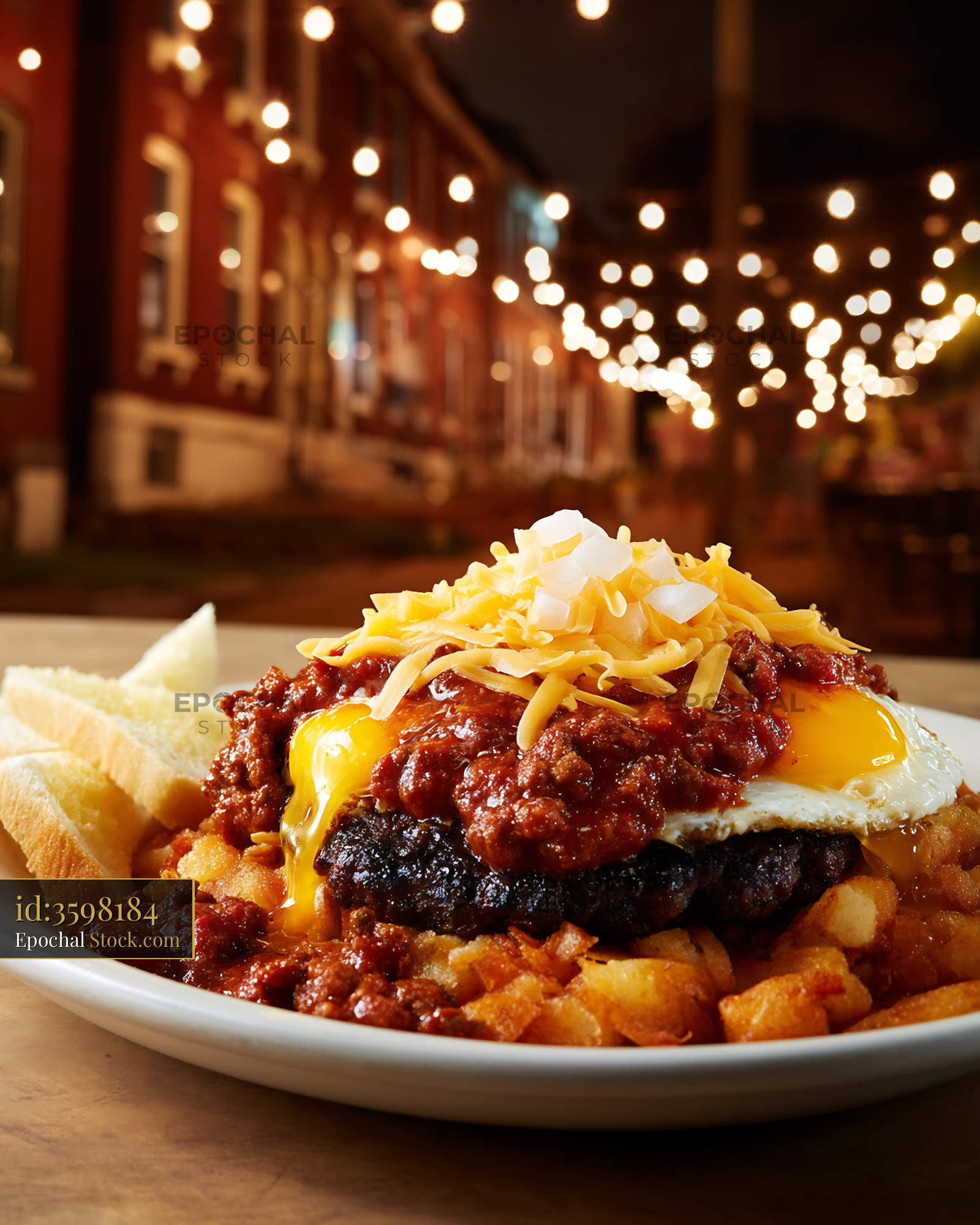 St. Louis Slinger with Egg and Crispy Onions - stock photo
