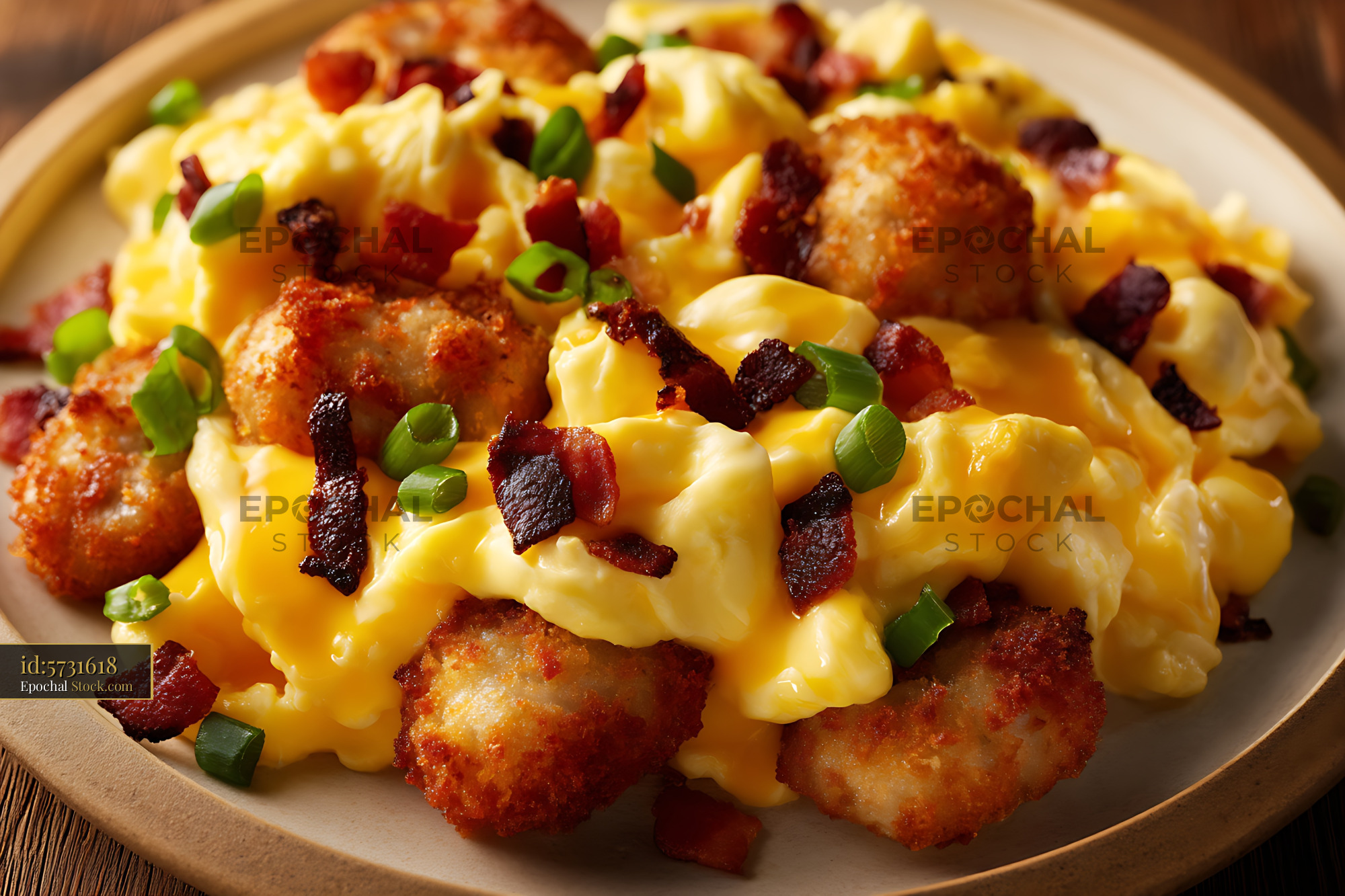 Loaded Hash Browns with Bacon and Melted Cheese - stock photo