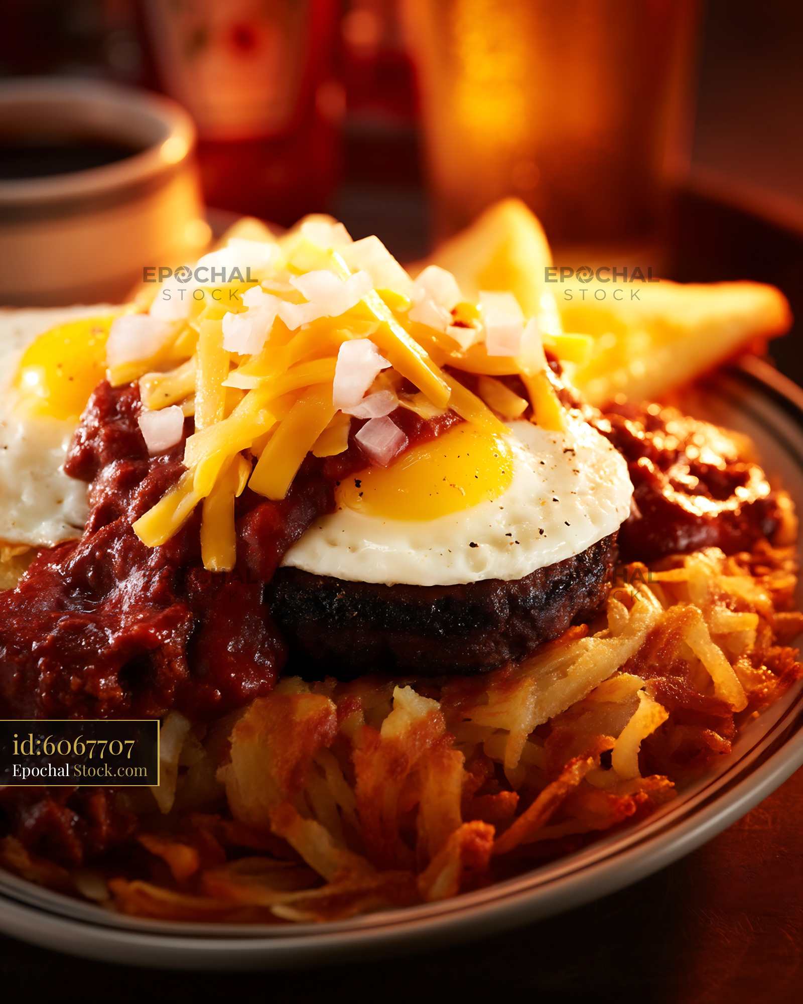 St. Louis Slinger Burger with Fried Egg & Fries - stock photo