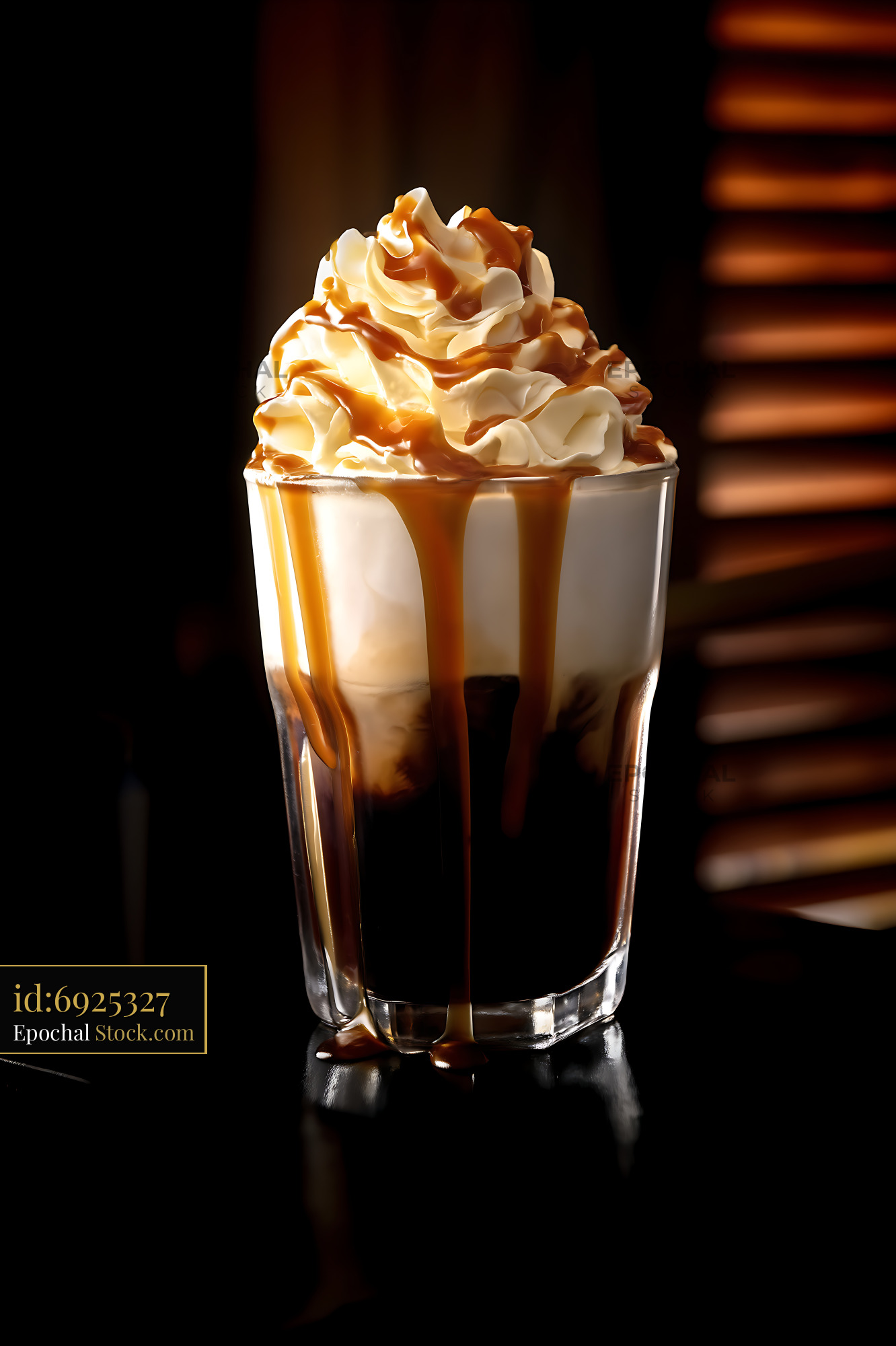 Nitro Caramel Coffee with Whipped Cream - stock photo