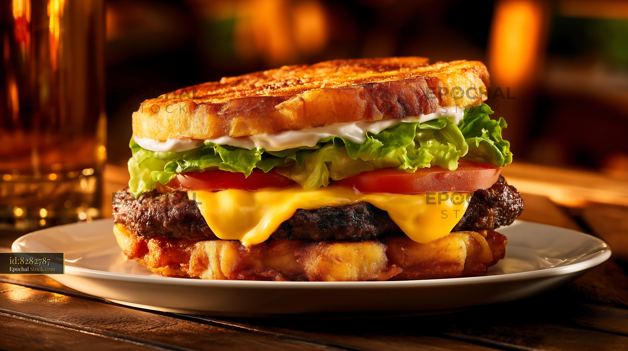 Gourmet Cheeseburger on Toasted Brioche - stock photo