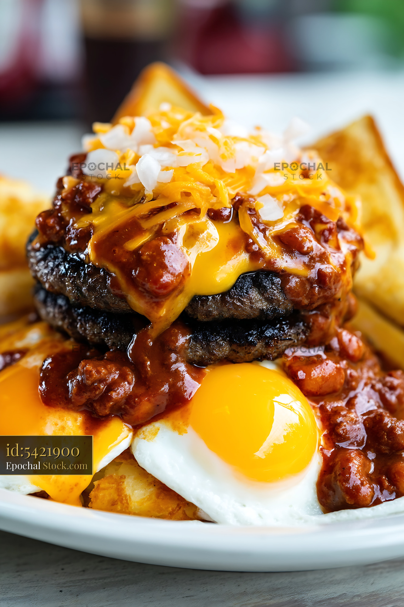 St. Louis Slinger with Fried Egg and Crispy Fries - stock photo