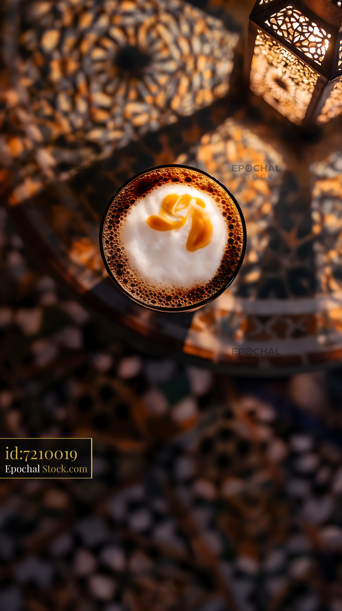 Nitro Caramel Coffee with Artistic Foam Top - stock photo