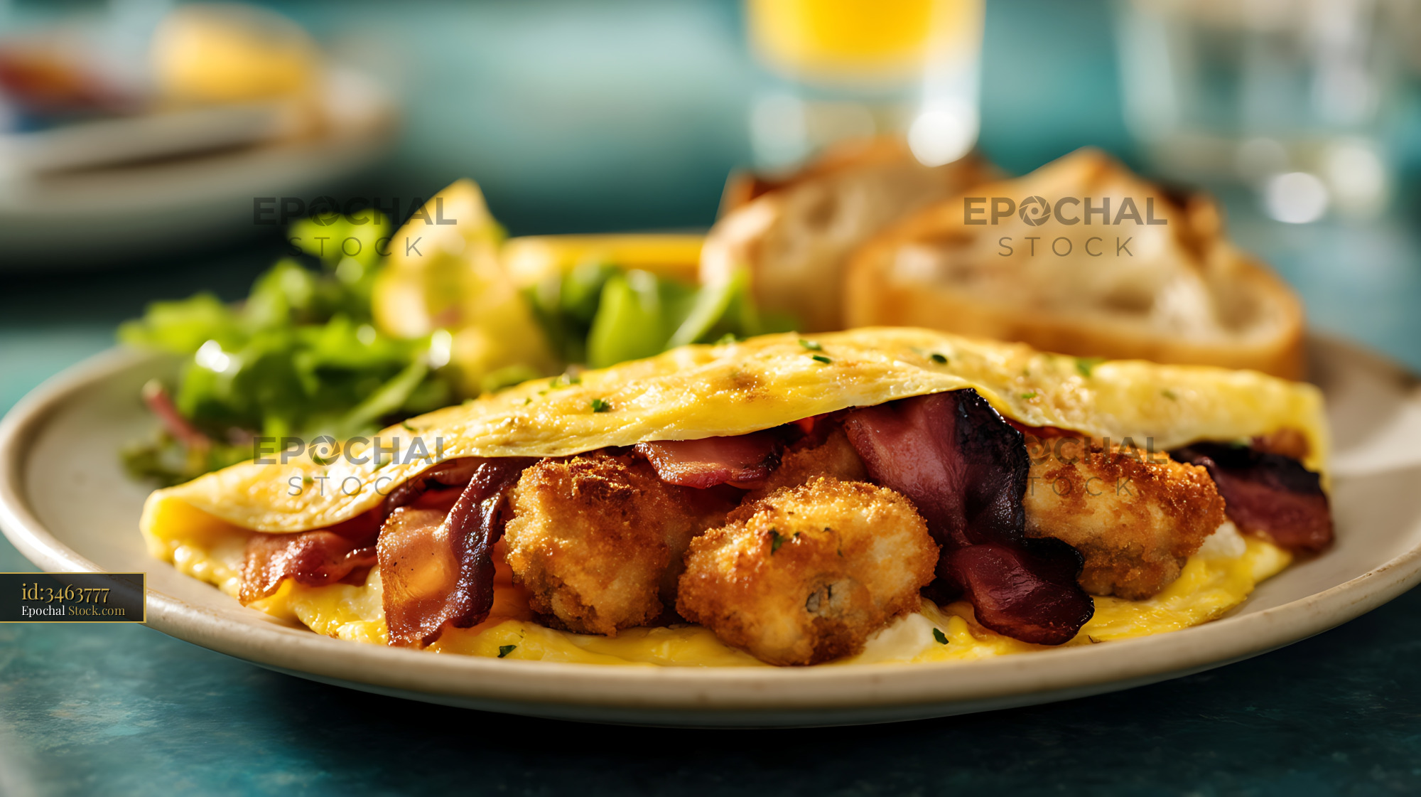 Shrimp and Bacon Omelet with Fresh Herbs - stock photo