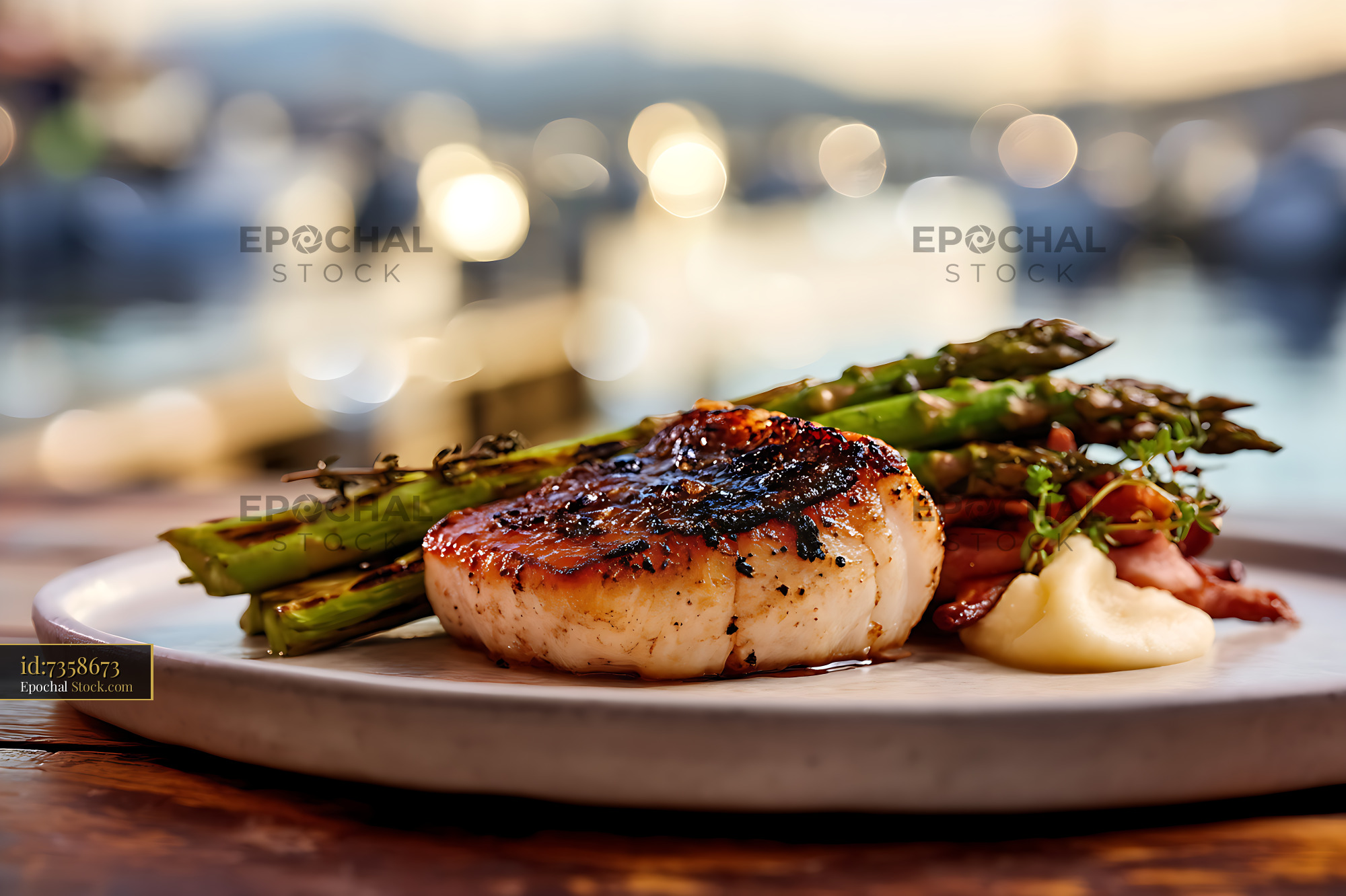 Seared Murray Cod Fillet with Asparagus - stock photo