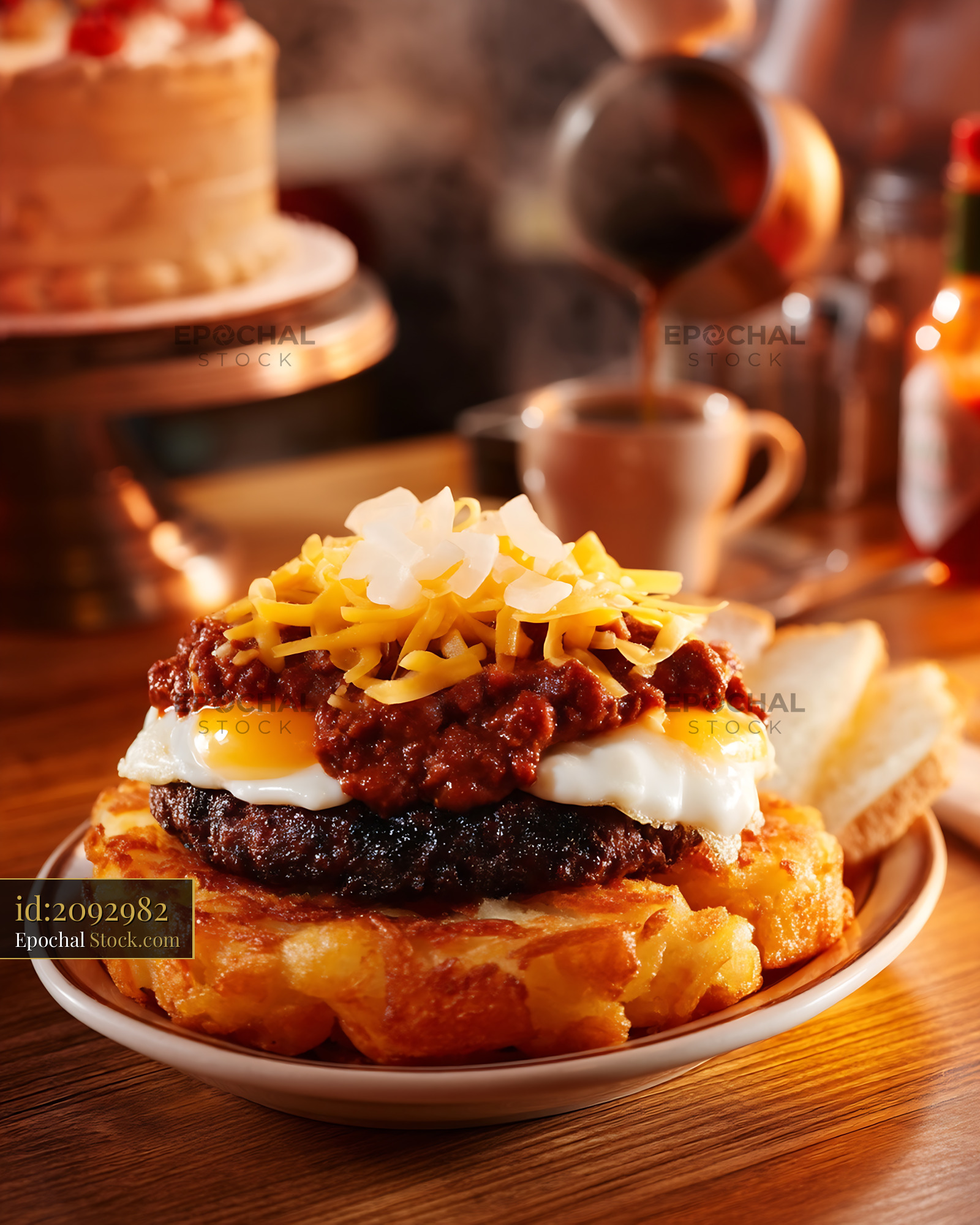 St. Louis Slinger Stack with Chili and Egg - stock photo