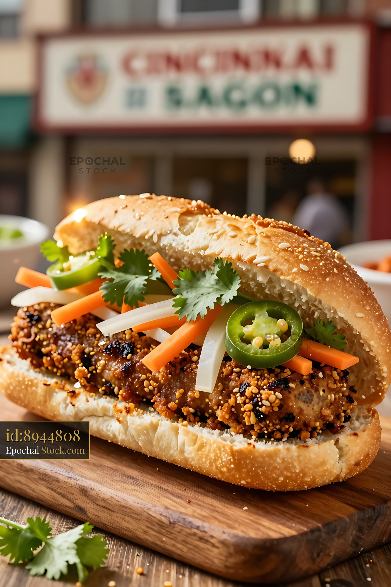 Goetta Sandwich with Fresh Cilantro & Jalapeno - stock photo