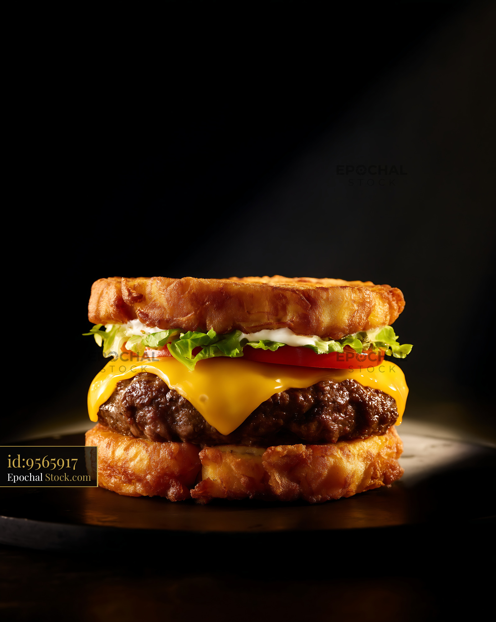 Premium Double Beef Burger on Glazed Donut Buns - stock photo