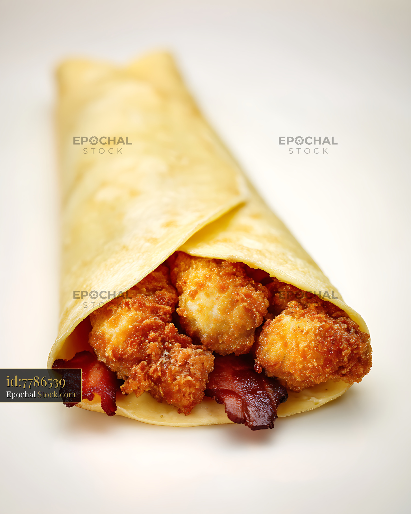 Crispy Shrimp Bacon Savory Crepe Wrap - stock photo