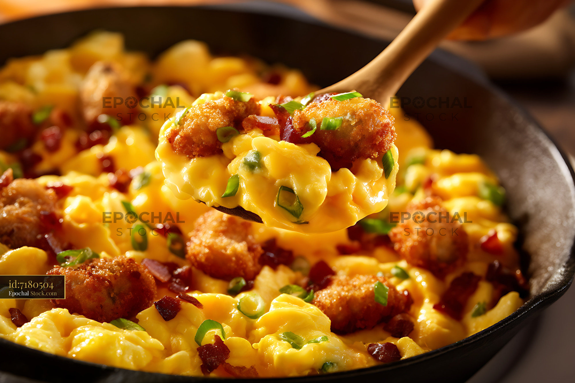 Shrimp and Corn Skillet with Bacon Bits - stock photo