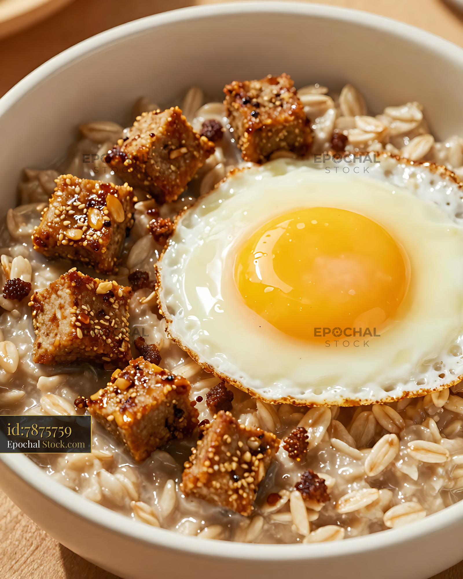Goetta Bowl with Fried Egg and Sesame Seeds - stock photo
