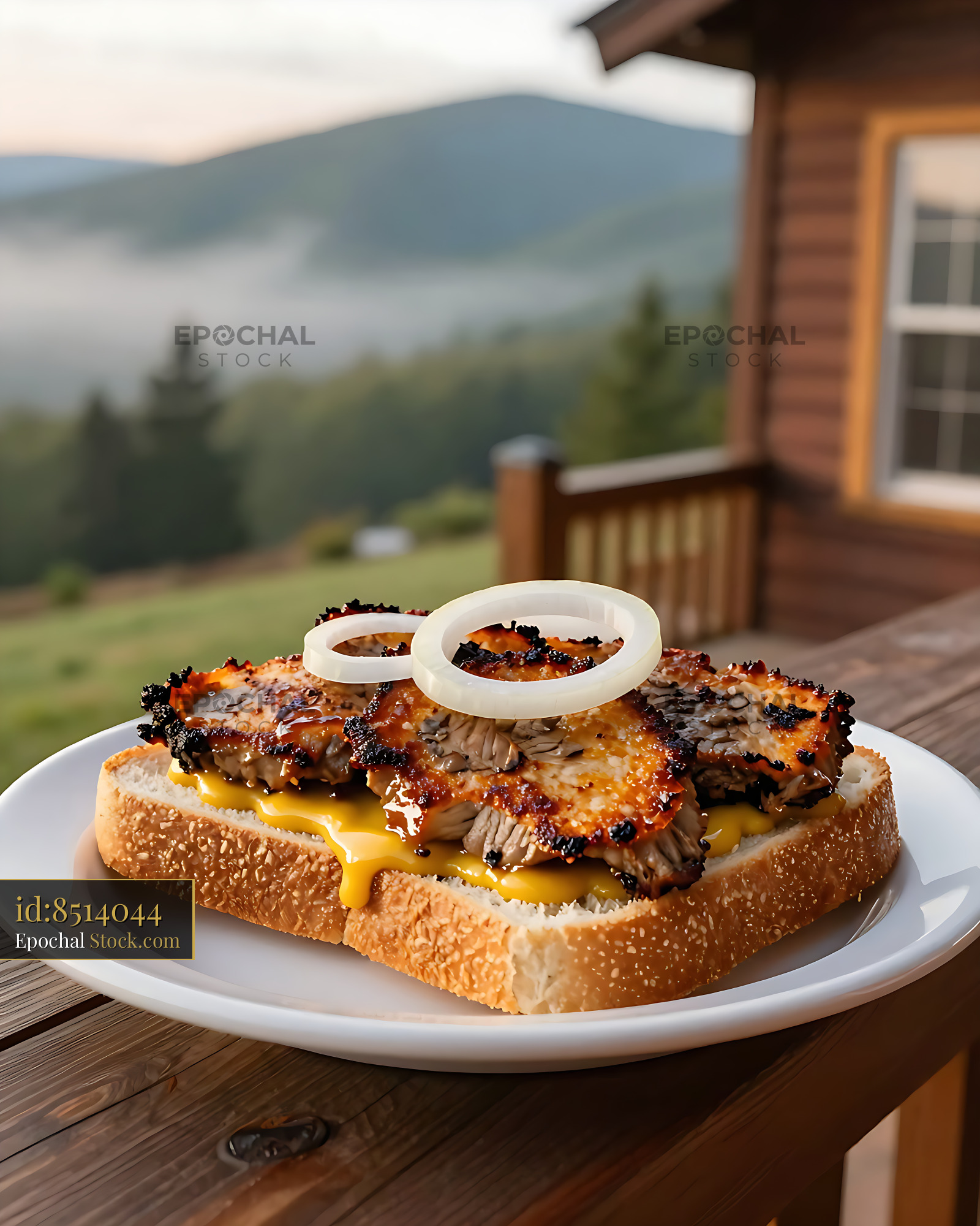 Livermush Sandwich with Melted Cheese, Mountain - stock photo