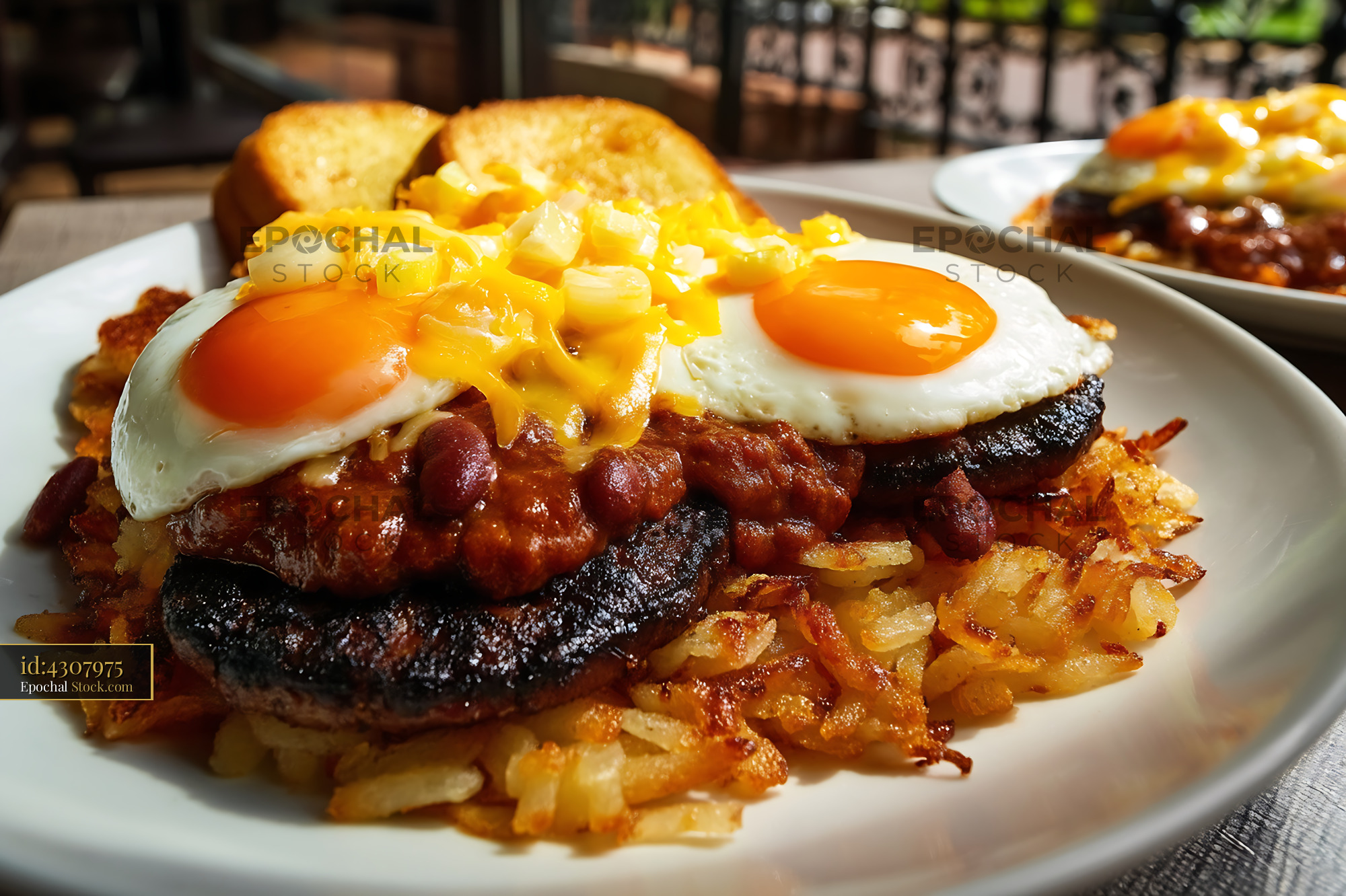 St. Louis Slinger with Fried Eggs and Hash Browns - stock photo