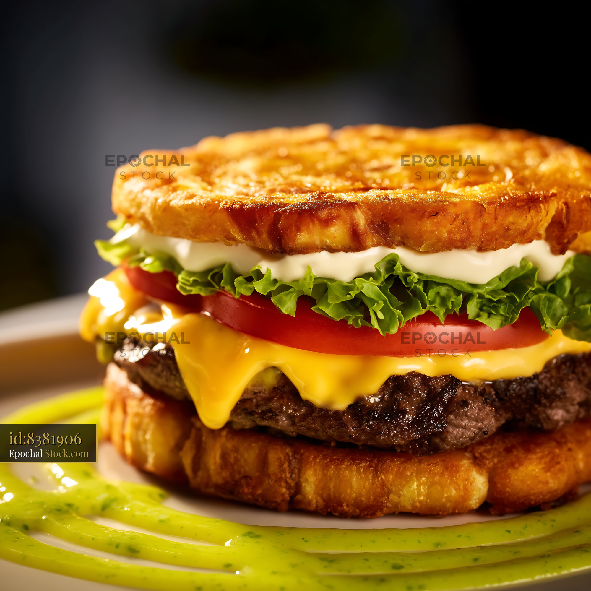 Gourmet Cheeseburger on Toasted Brioche - stock photo