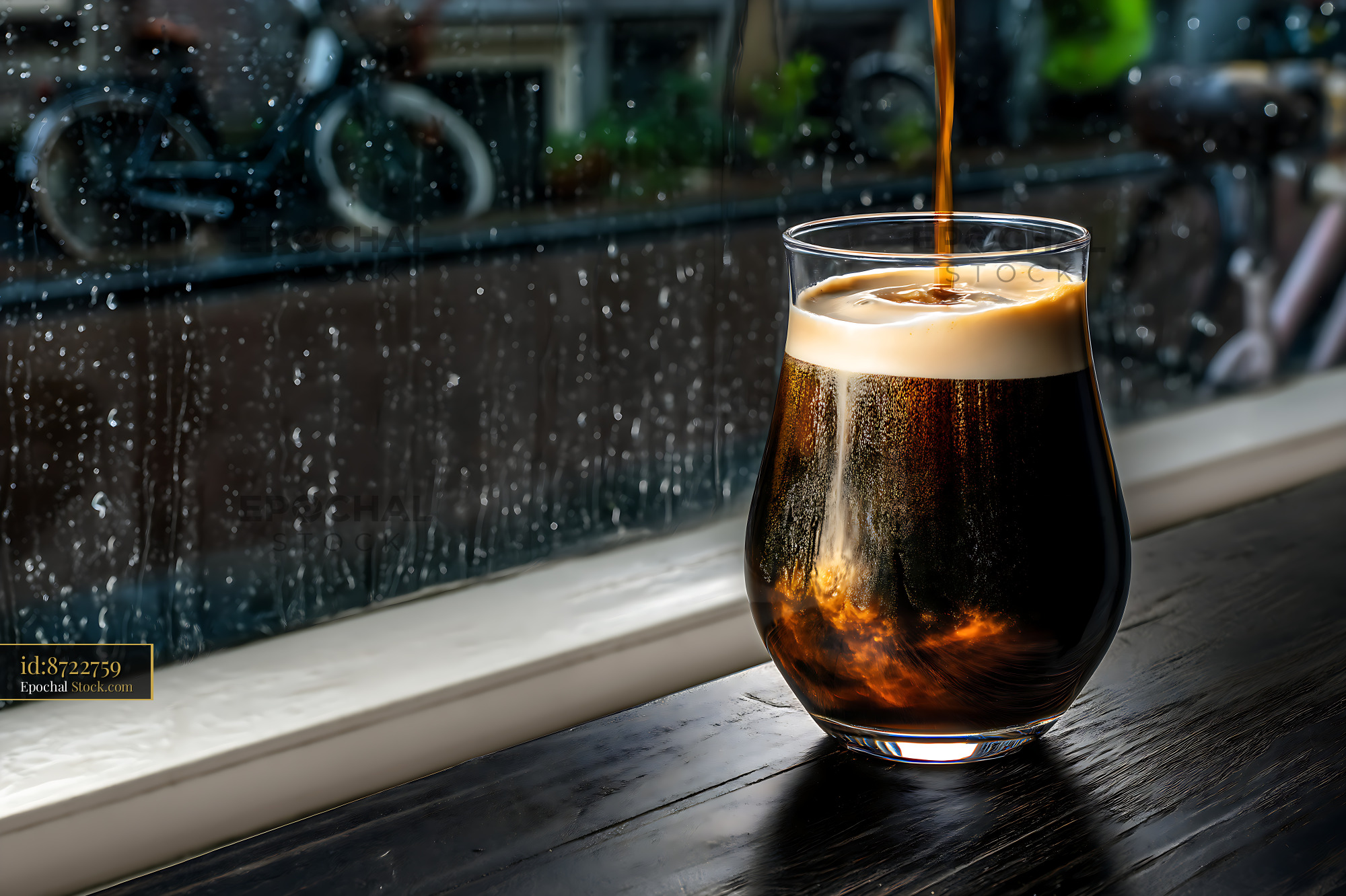 Cold Soda Poured on Rainy Cafe Day - stock photo