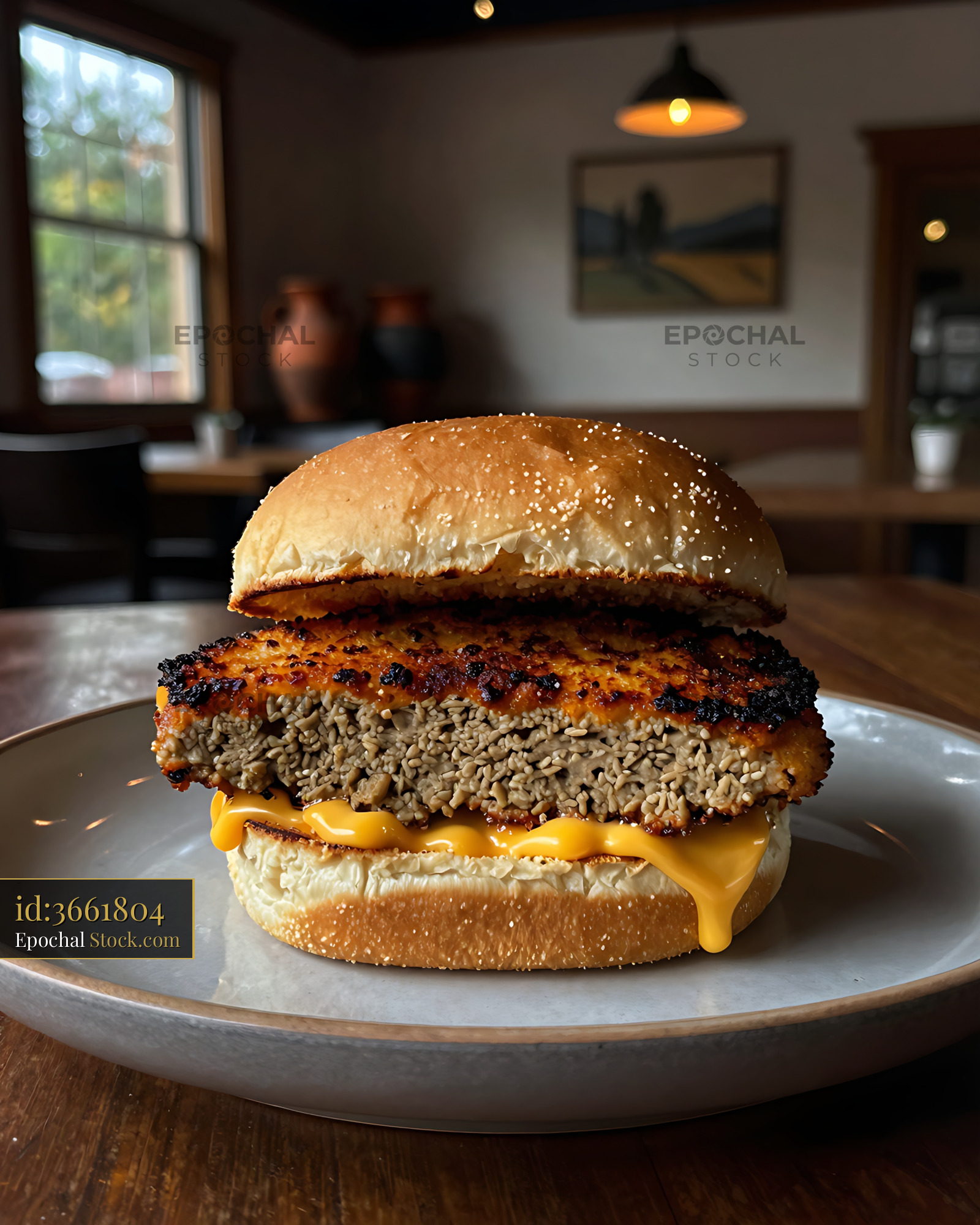 Crispy Livermush Sandwich on Sesame Bun - stock photo