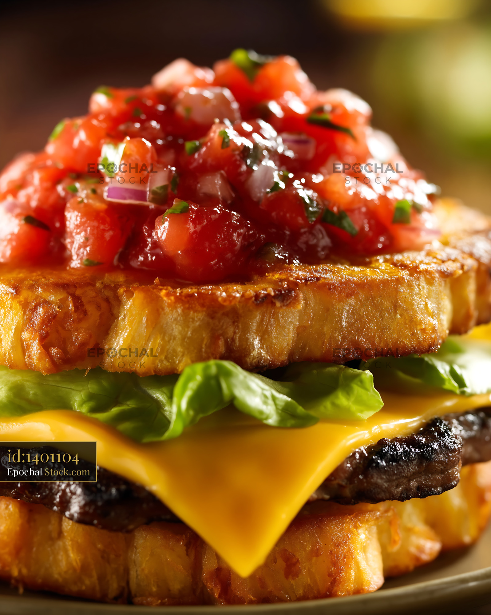 Gourmet Beef Tartine with Fresh Tomato Topping - stock photo