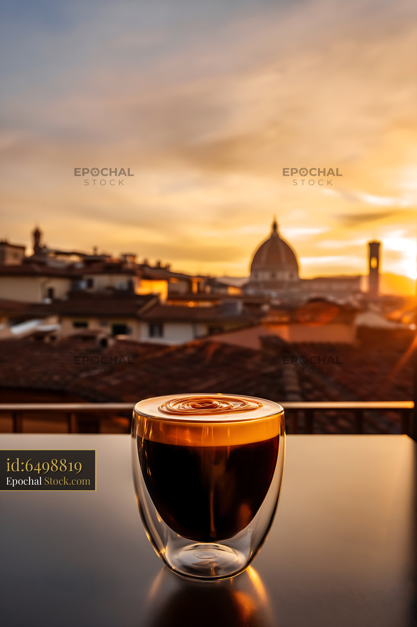 Nitro Caramel Coffee Golden Hour Florence Rooftop - stock photo