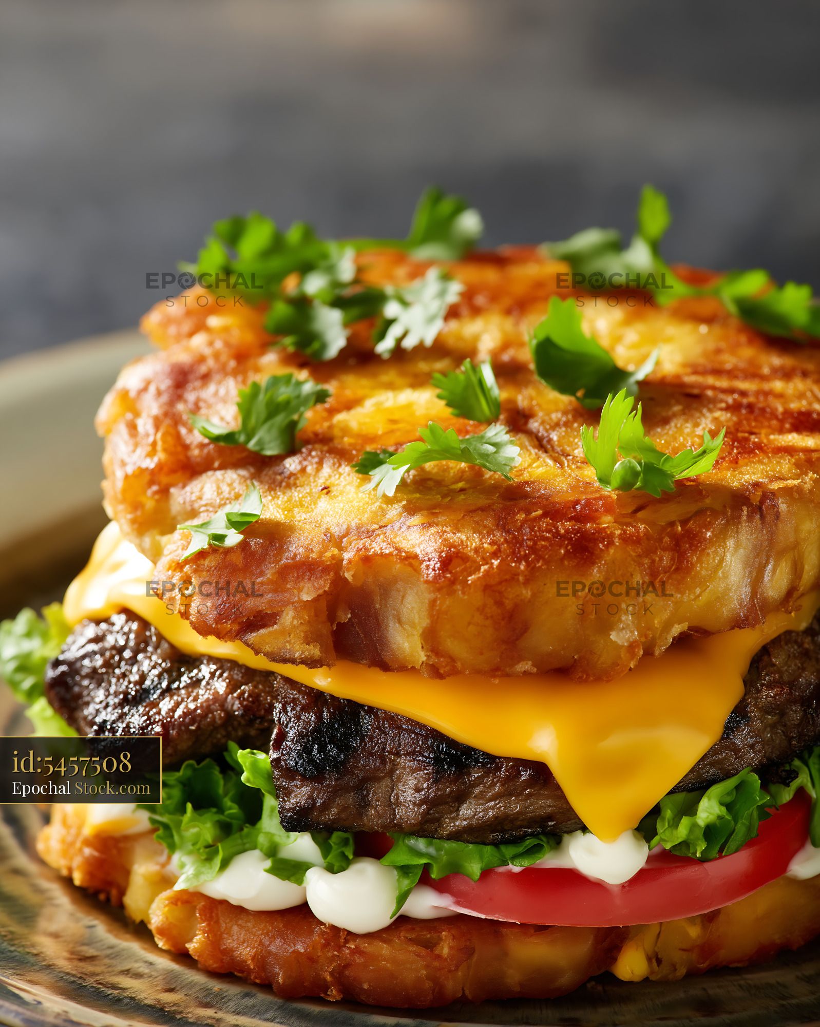 Premium Cheeseburger with Caramelized Onion Strings - stock photo