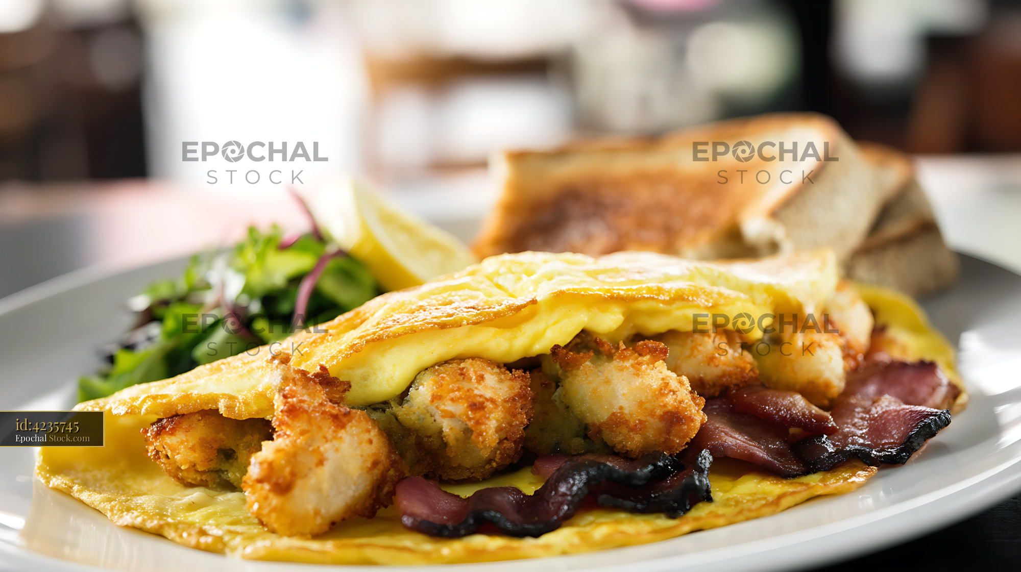 Shrimp Omelet with Bacon and Cheese - stock photo