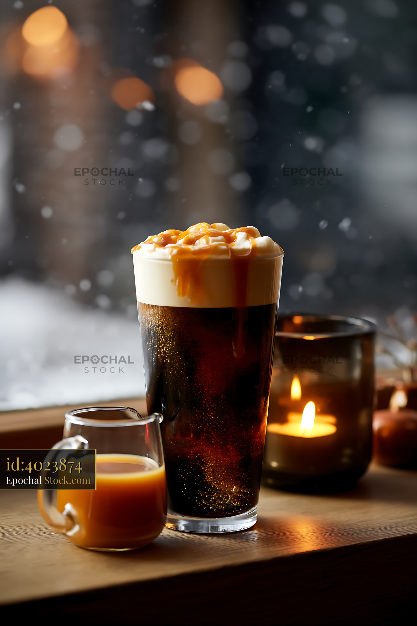 Nitro Caramel Coffee Cozy Winter Beverage - stock photo
