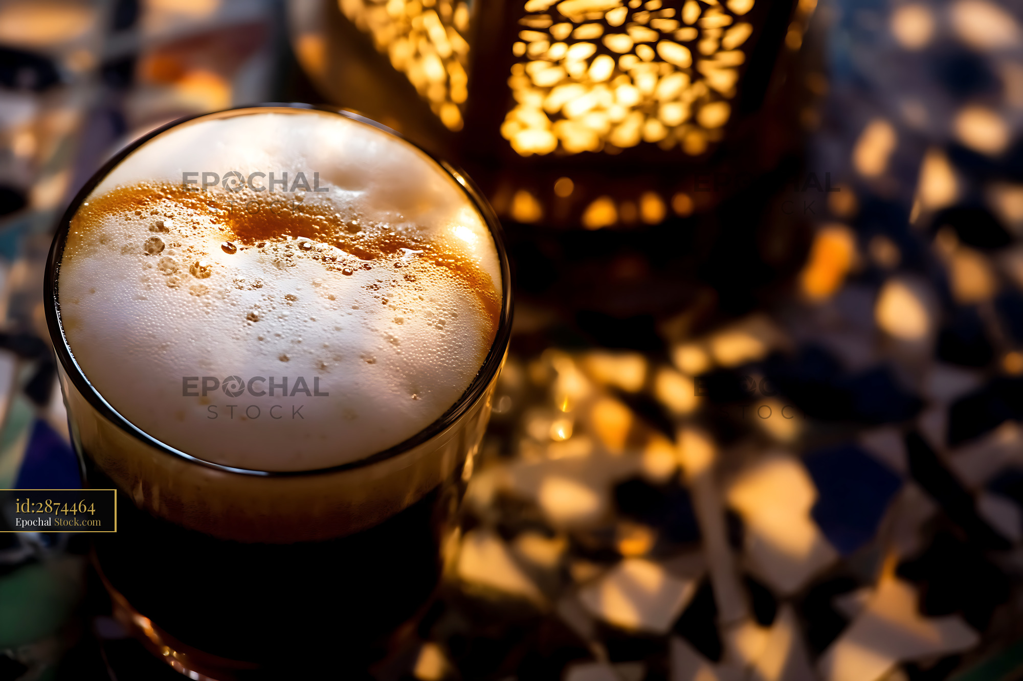 Nitro Caramel Coffee with Cascading Foam Head - stock photo