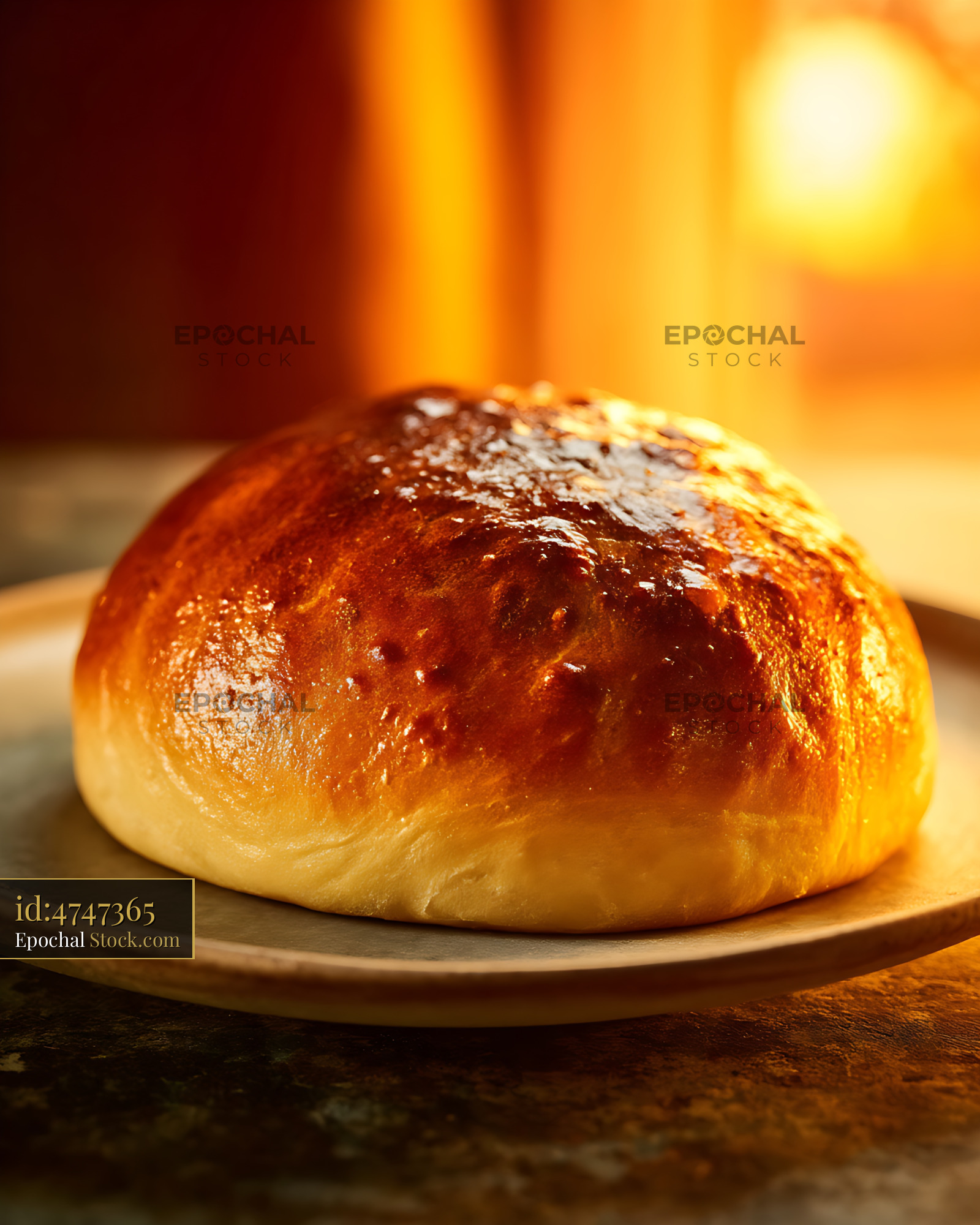 Golden Brioche Dinner Roll Warm Bakery Lighting - stock photo
