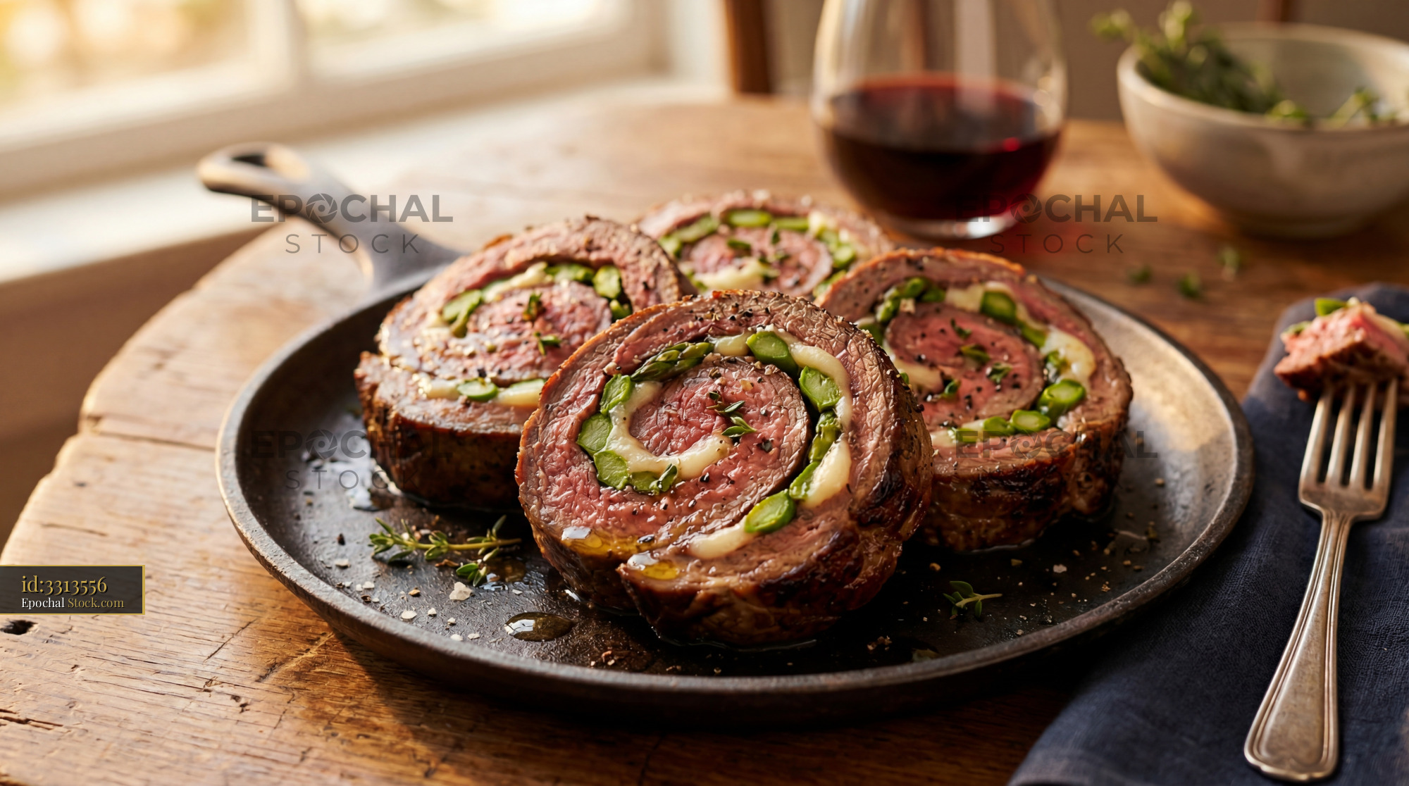 Beef Roulade Sliced with Scallions and Wine - stock photo