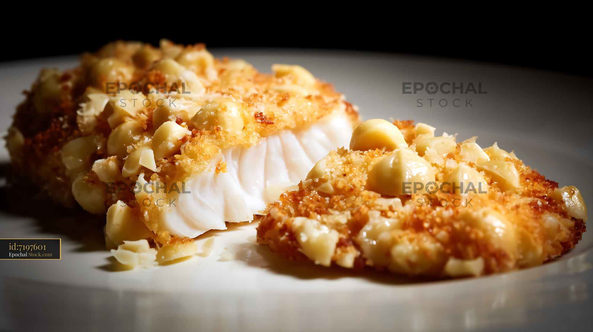 Macadamia Crusted Fish with Cream Sauce - stock photo