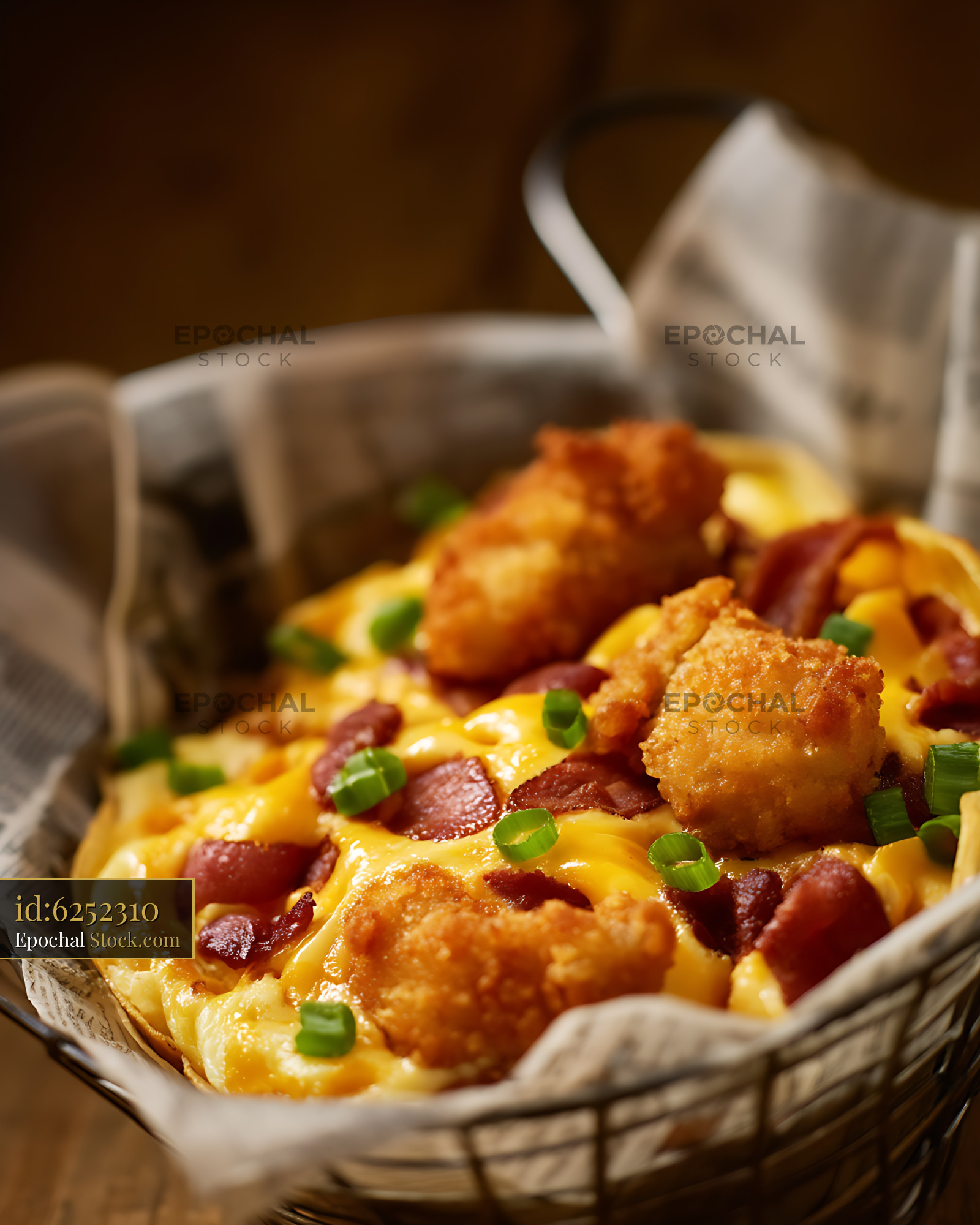 Golden Loaded Fries with Cheese and Bacon - stock photo