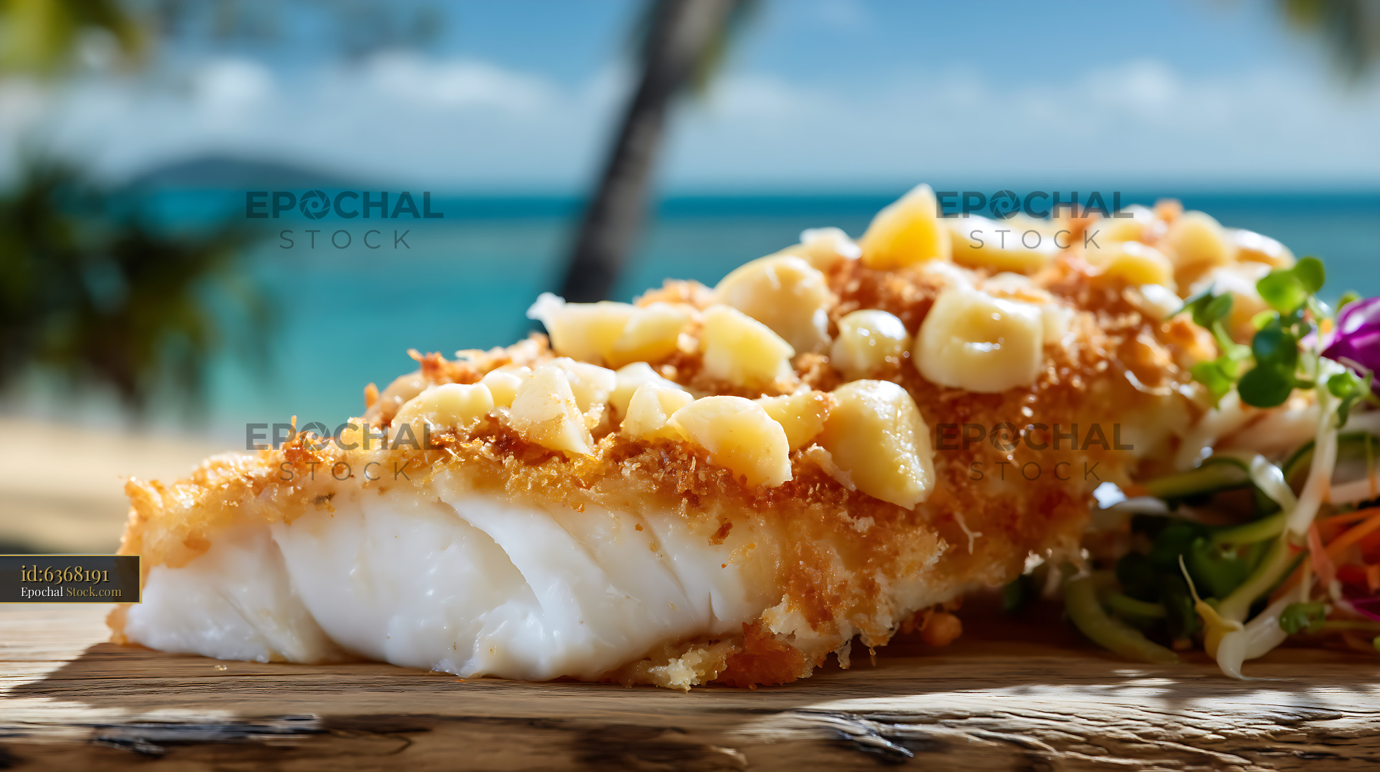 Macadamia Crusted Fish Tropical Beach Fine Dining - stock photo