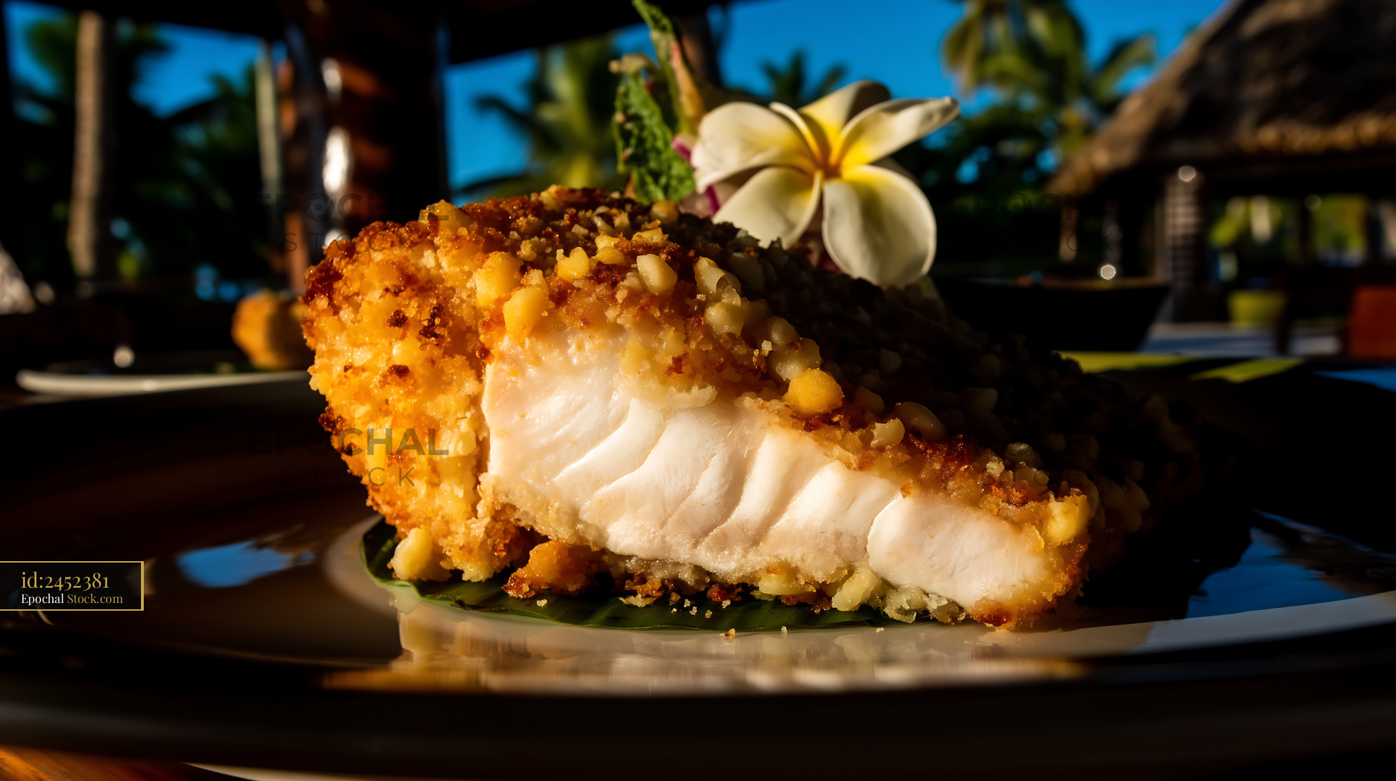 Macadamia Crusted Fish Fillet Tropical Resort - stock photo