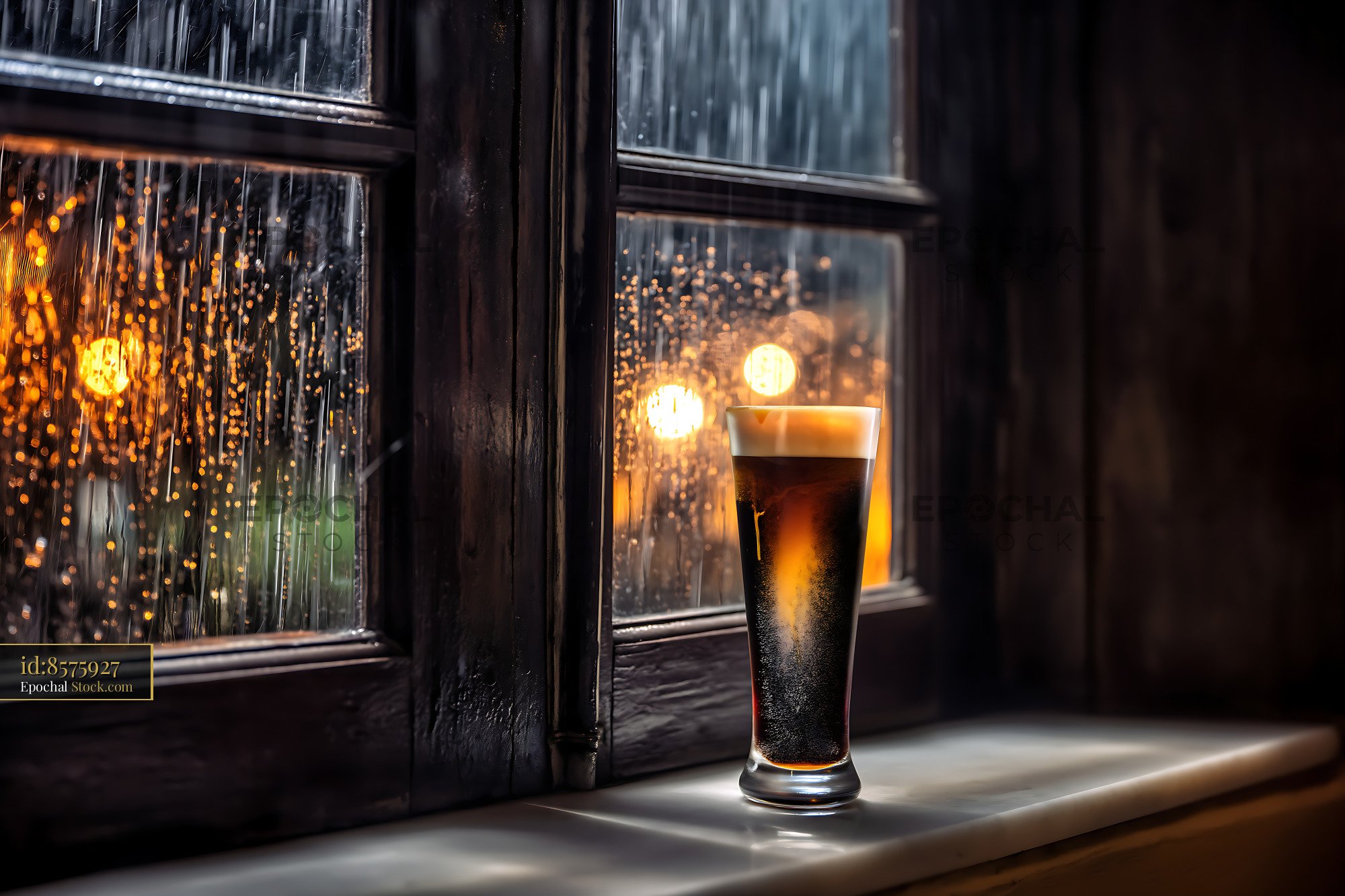 Nitro Caramel Coffee at Rainy Window - stock photo
