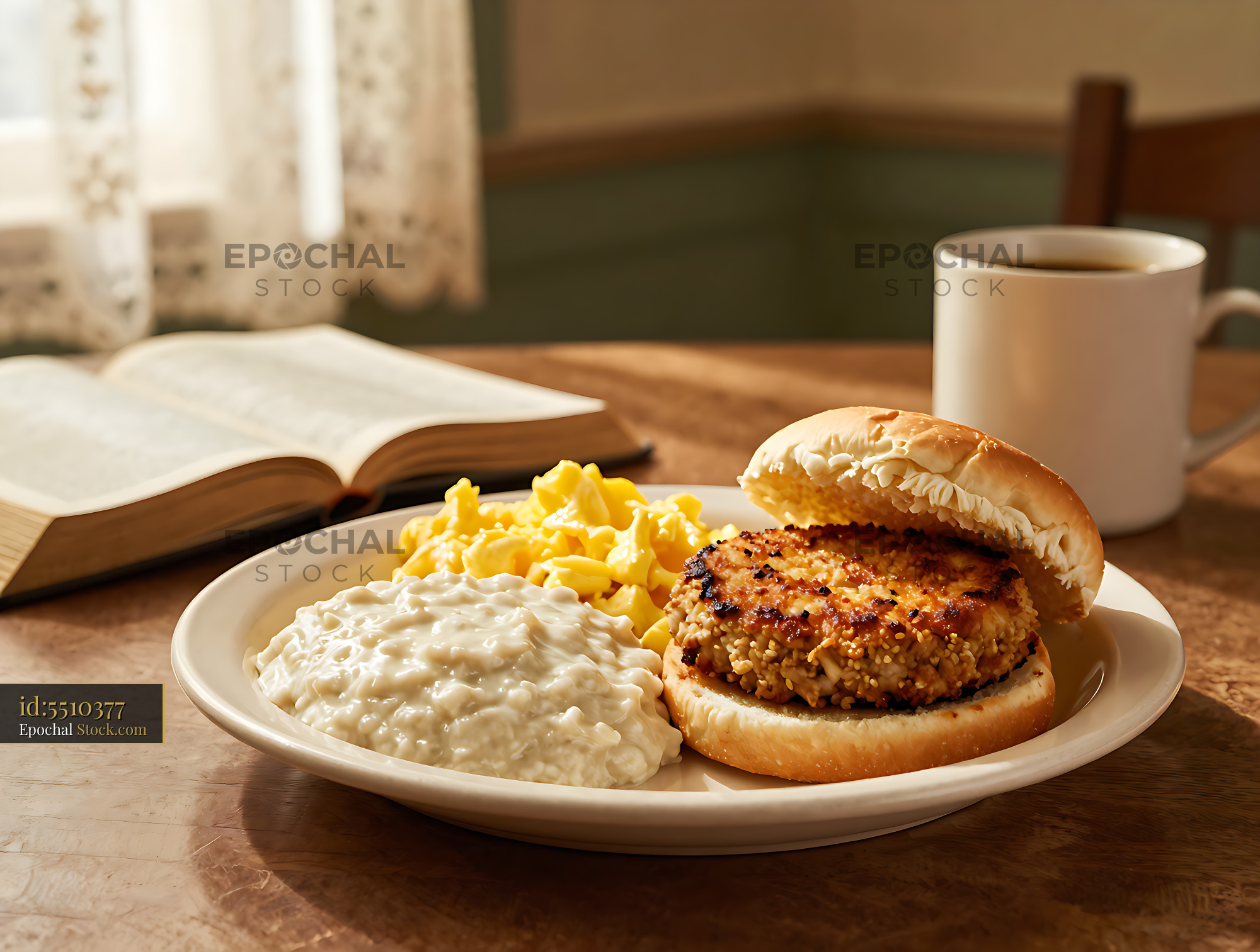 Livermush Sandwich Comfort Meal with Coffee - stock photo