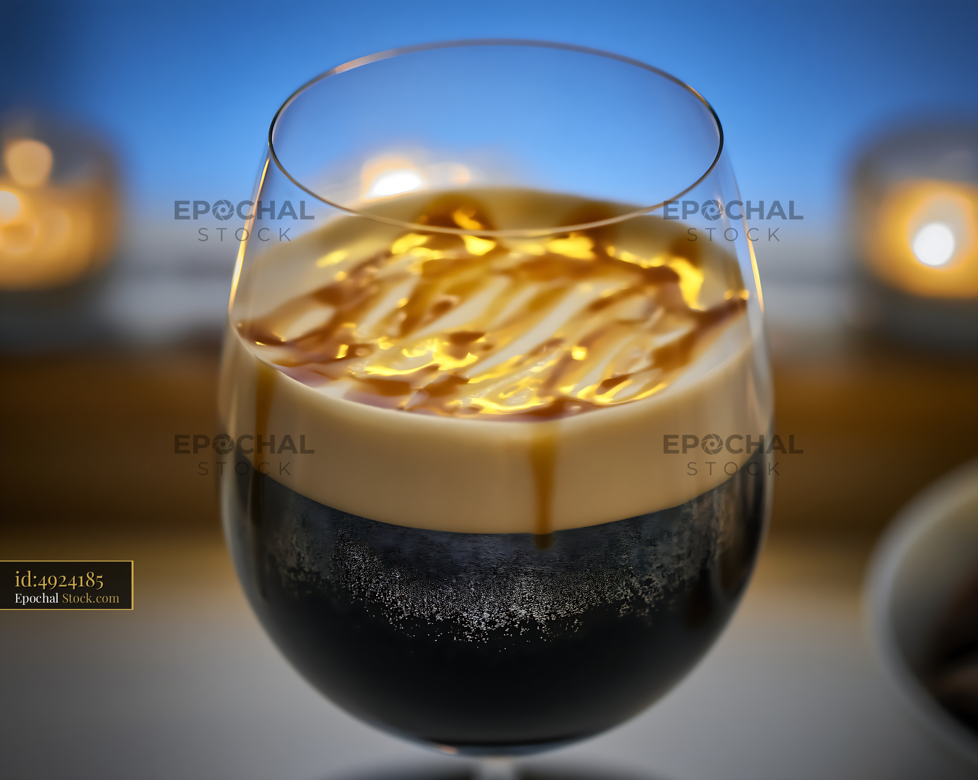 Nitro Caramel Coffee with Creamy Foam and Drizzle - stock photo