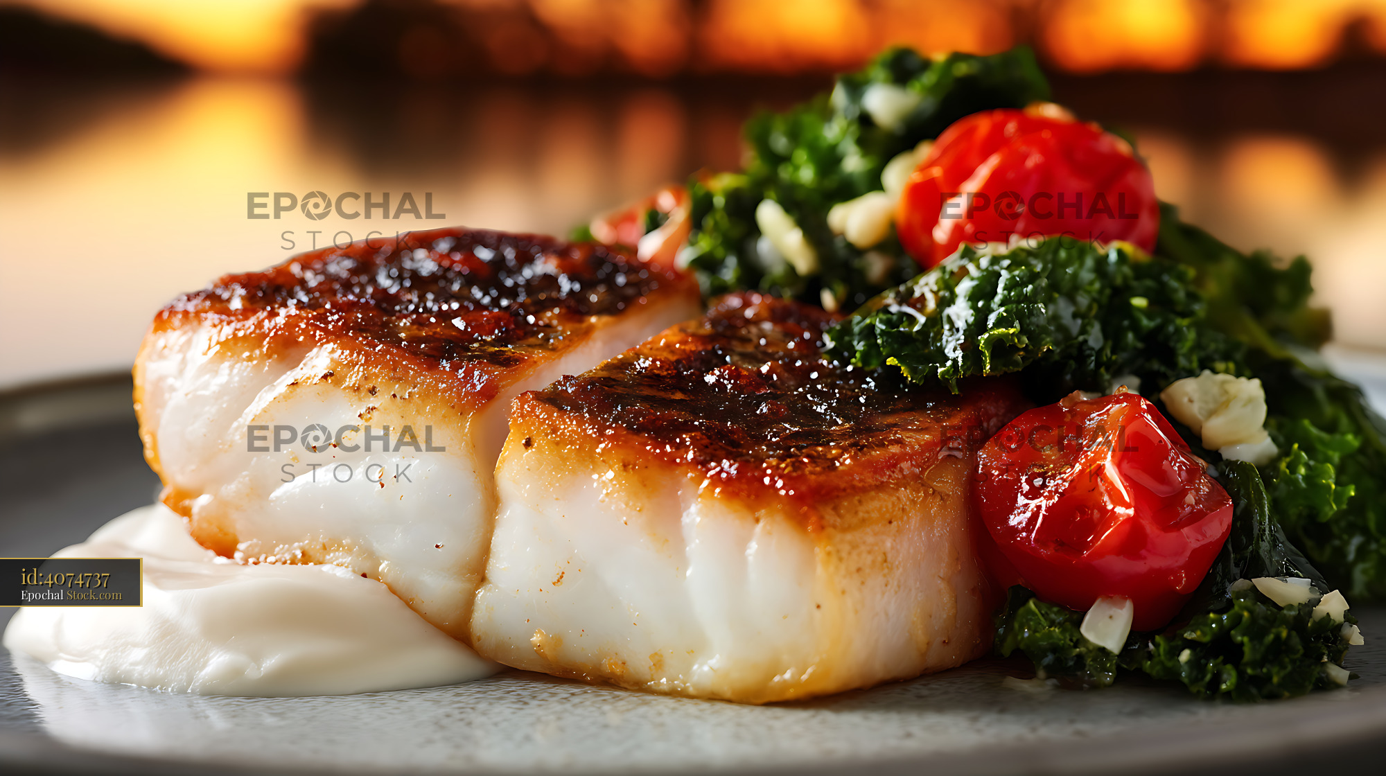 Murray Cod Fillet with Kale & Roasted Peppers - stock photo
