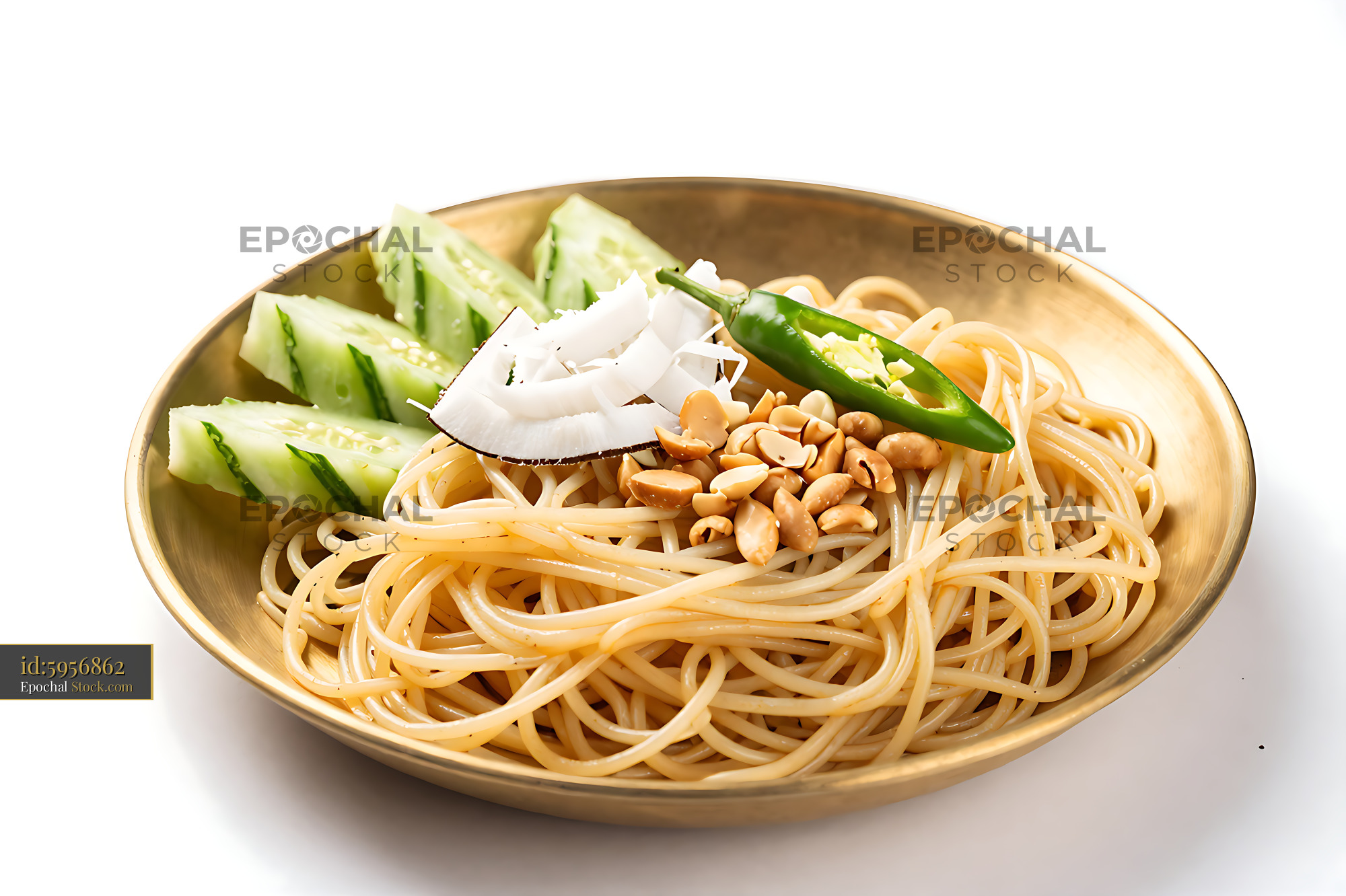 Kakdi Koshimbir with Noodles and Roasted Peanuts - stock photo