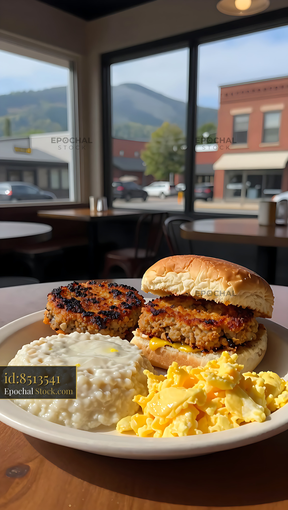 Livermush Sandwich Breakfast with Eggs and Grits - stock photo