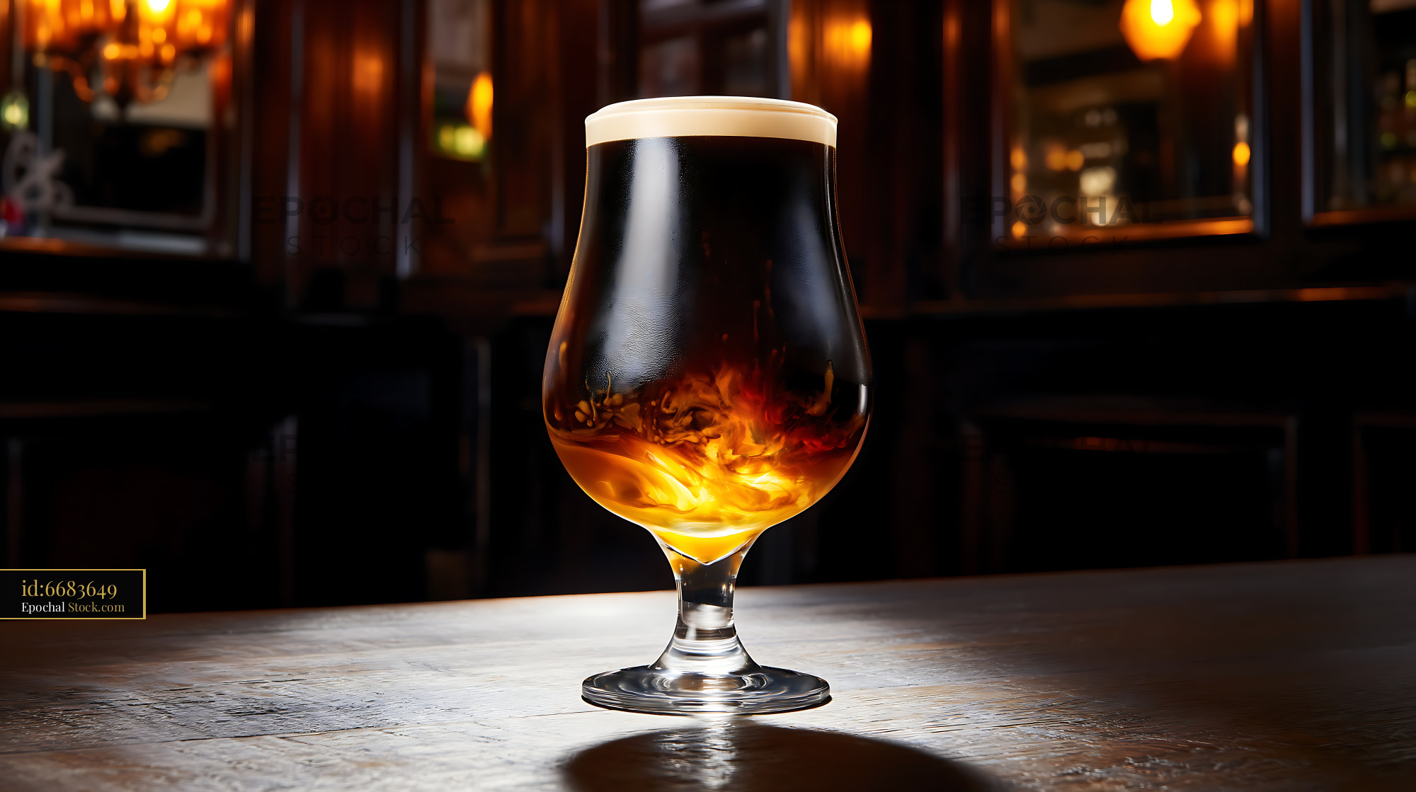 Nitro Caramel Coffee with Creamy Head on Bar - stock photo